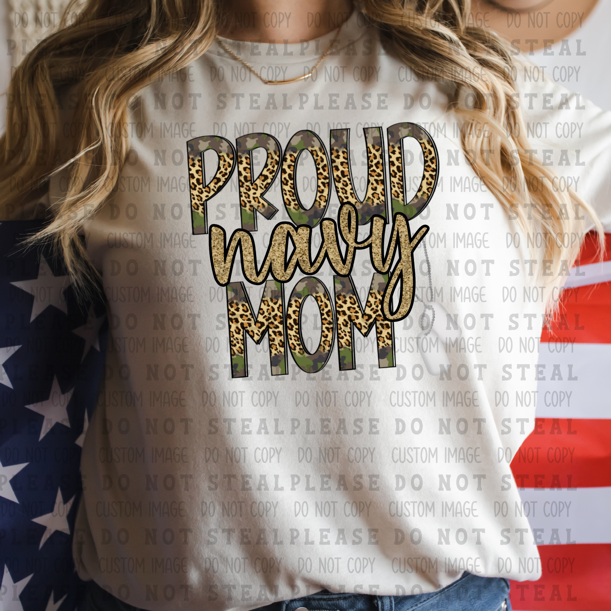 7-80  Proud Navy Mom Green & Cheetah DTF TRANSFER ONLY