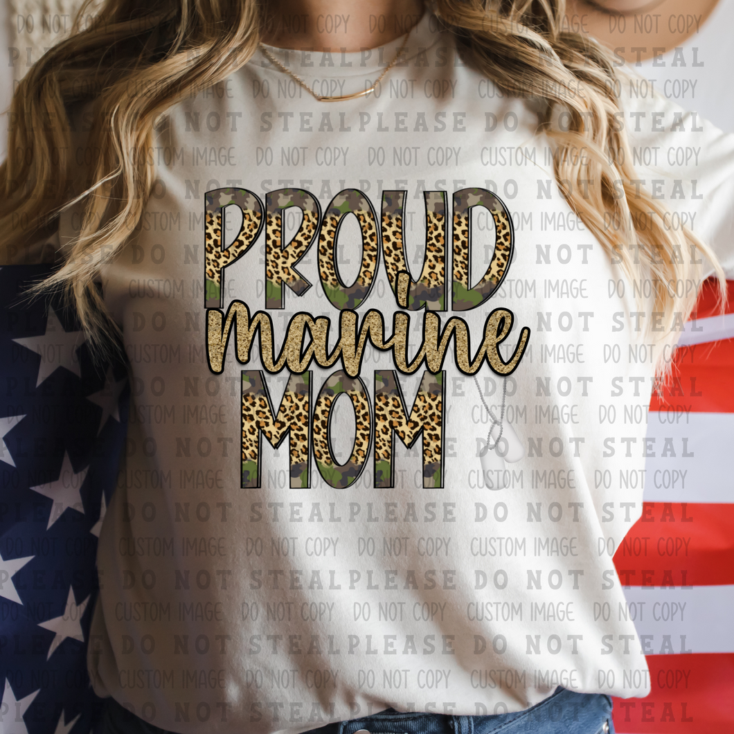 7-81  Proud Marine Mom Green & Cheetah DTF TRANSFER ONLY