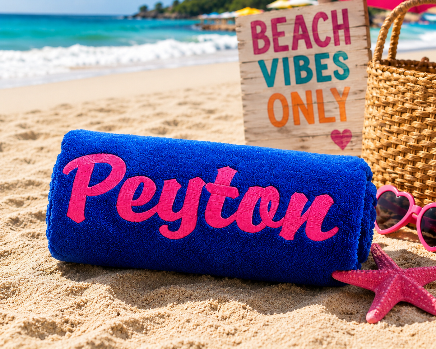 Oversized Embroidery Solid Color Beach Towel