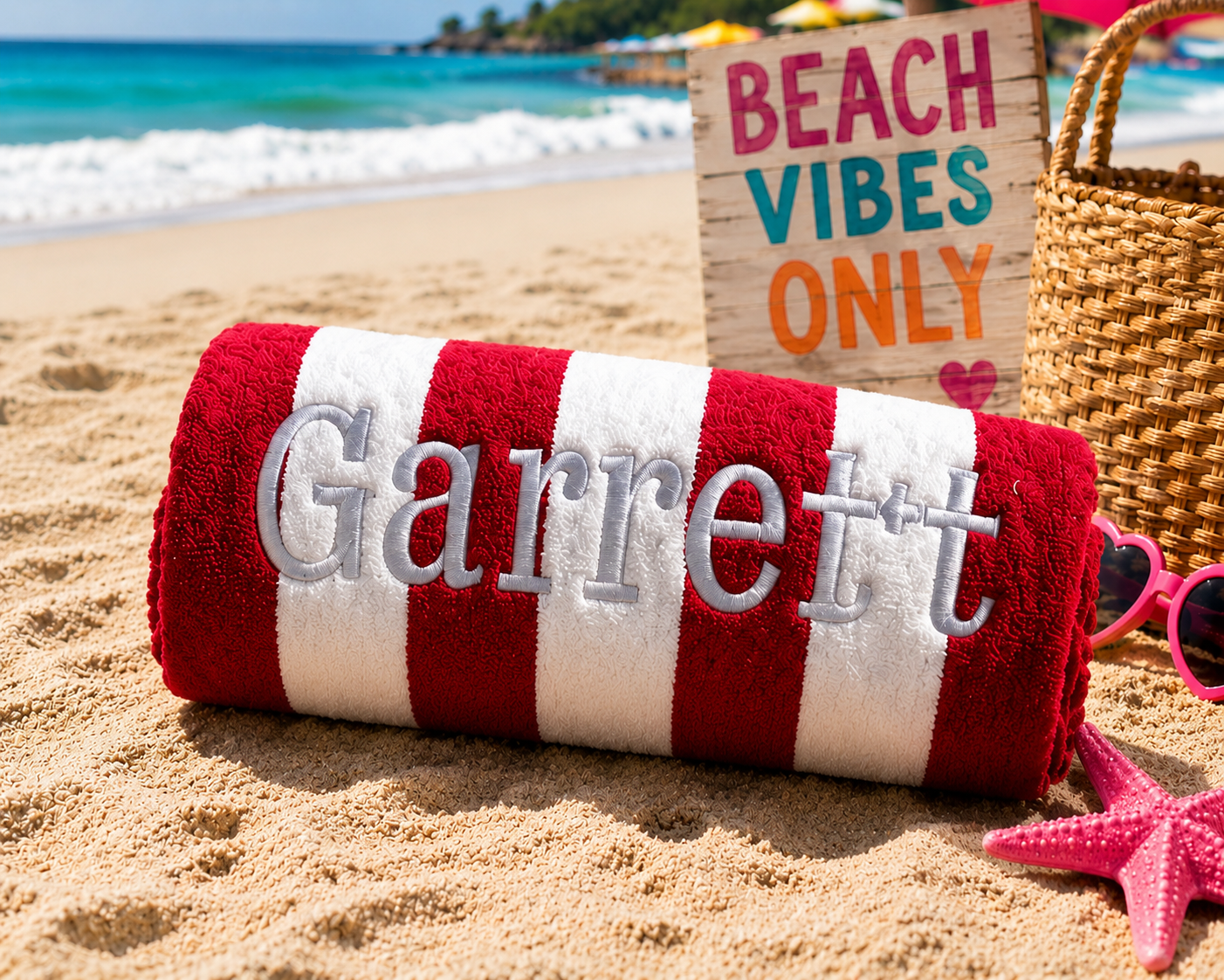 Oversized Embroidery Stripped  2-Color Beach Towel