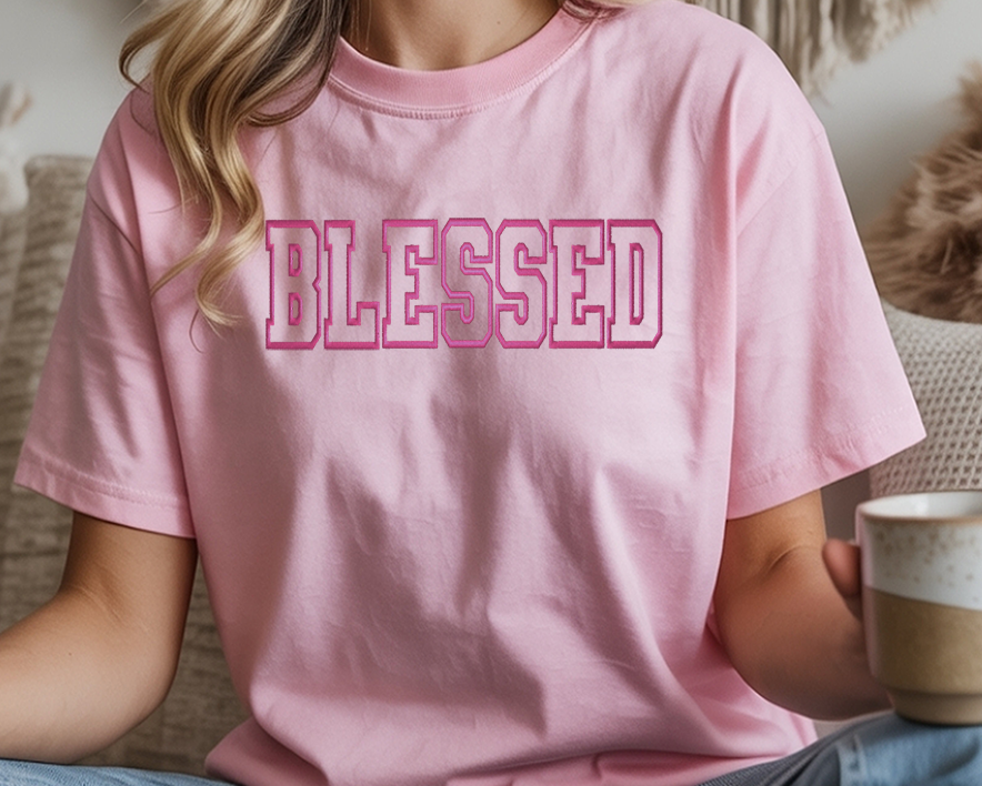 Blessed embroidery block letter shirt