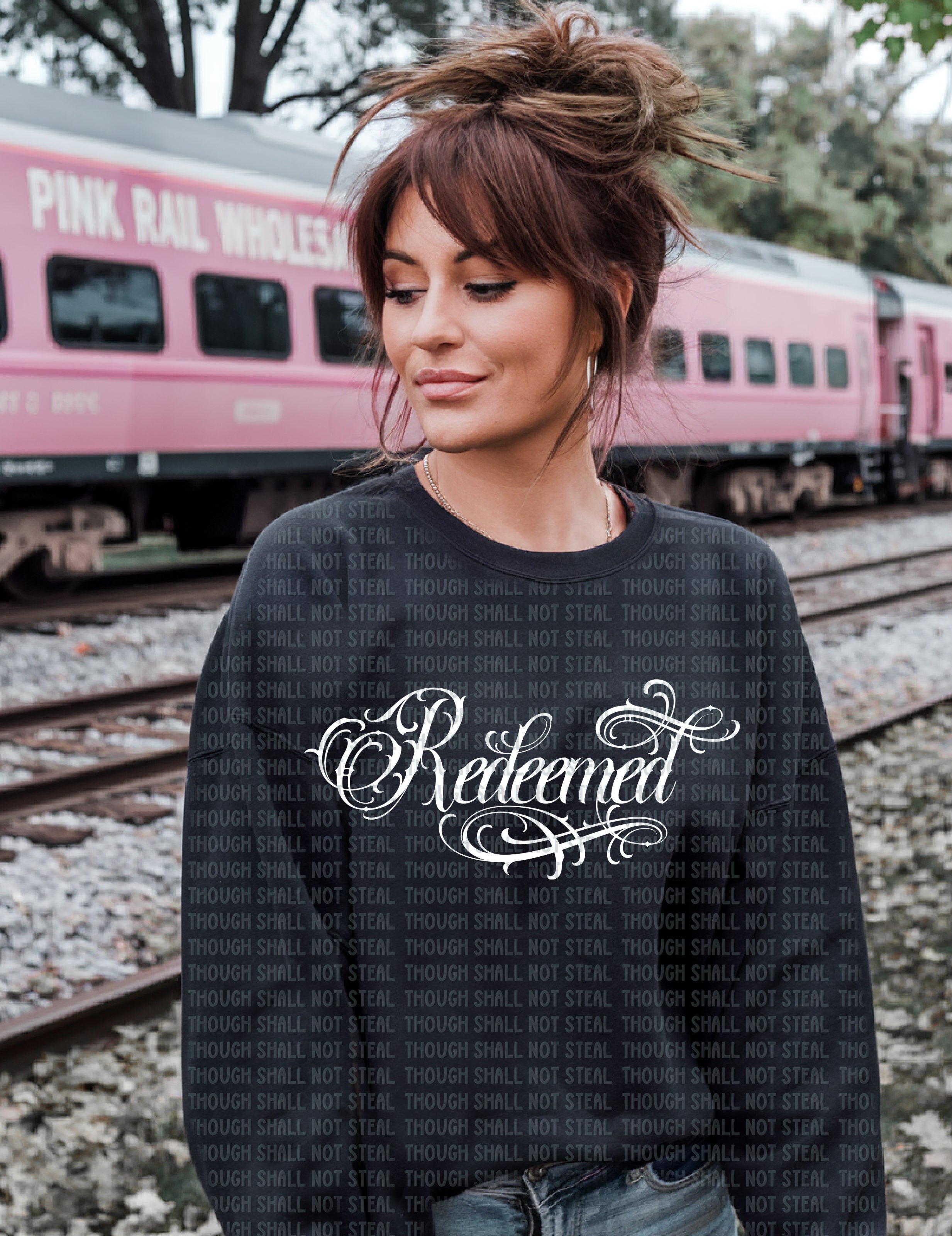 D-155 Redeemed Swirly Script Completed Tee