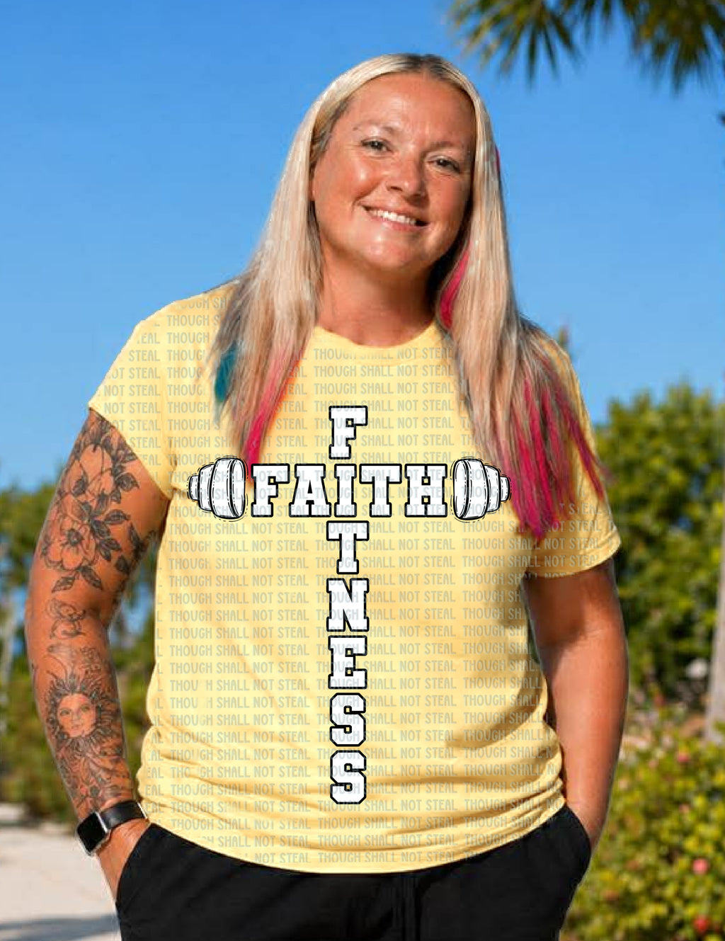 D-214 Faith Fitness Cross (Choose Color) DTF Transfer Only