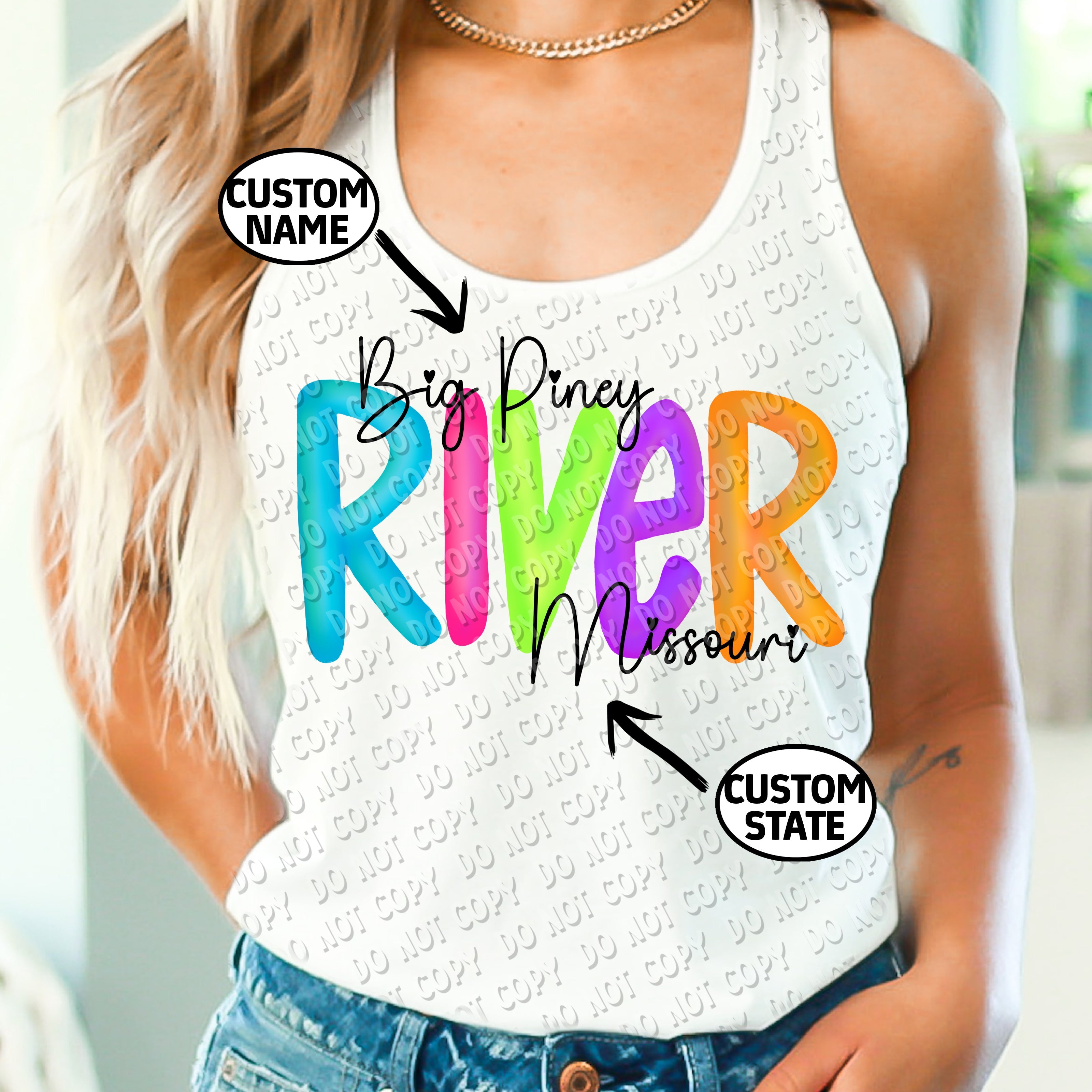 H-111 Custom River Colored Letters completed tee