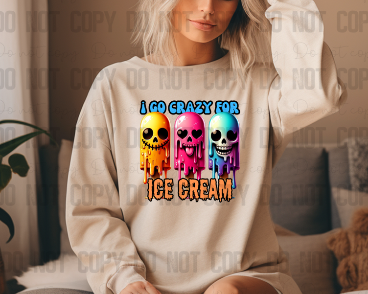 H-113 I Go Crazy For Icecream Skeletons DTF TRANSFER ONLY