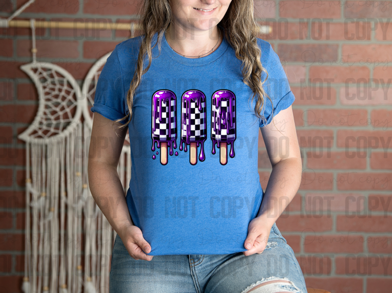 H-126 Spooky Popsicles Black White Purple DTF TRANSFER ONLY