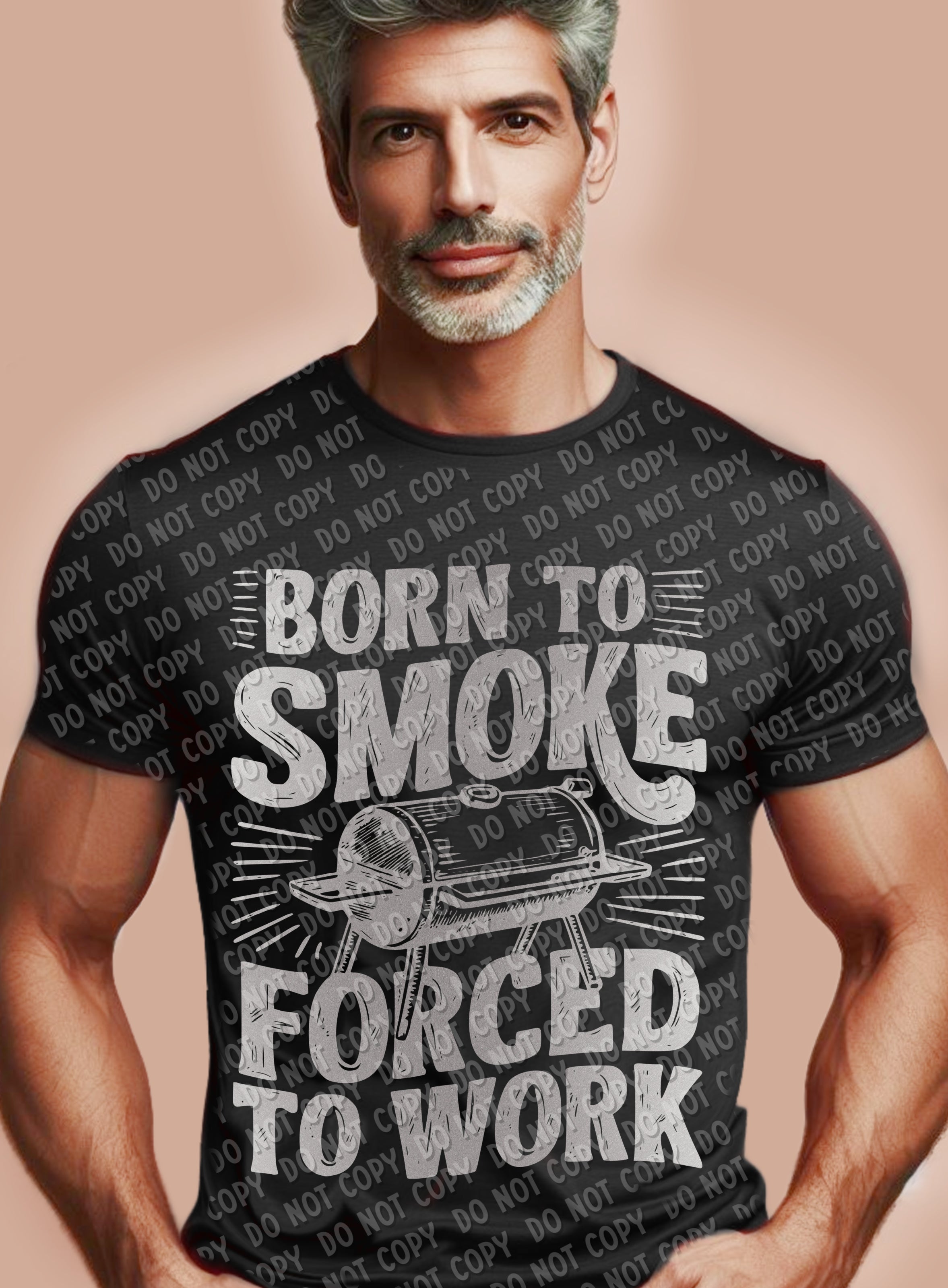 H-133 Born to Smoke Forced to Work - Silver Completed Tee