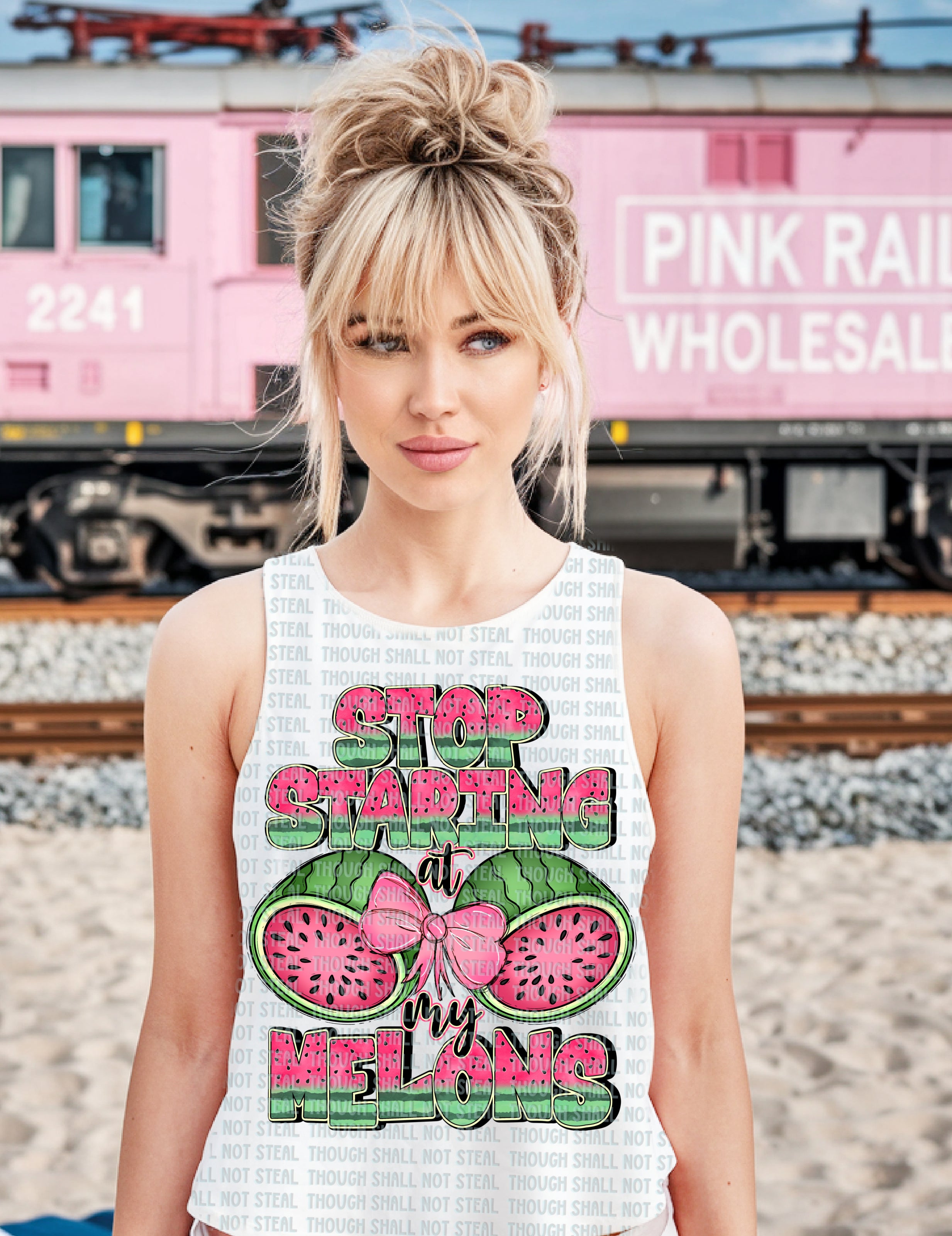 H-190 Stop Staring At My Melons Completed Tee