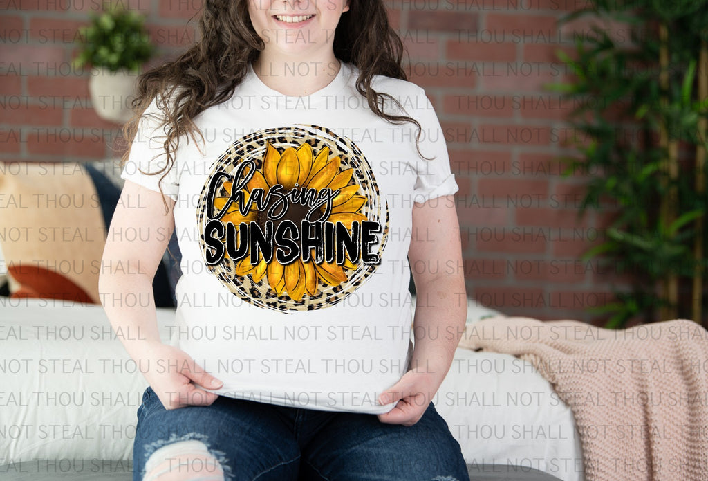 H-231 Chasing Sunshine Sunflower Cheetah Print Completed Tee
