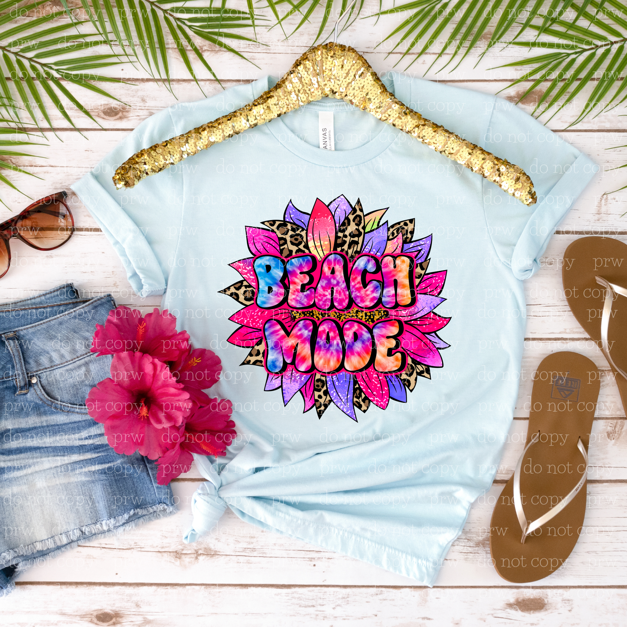 H-19 Beach Mode Tie Dye Cheetah Sunflower DTF Transfer ONLY
