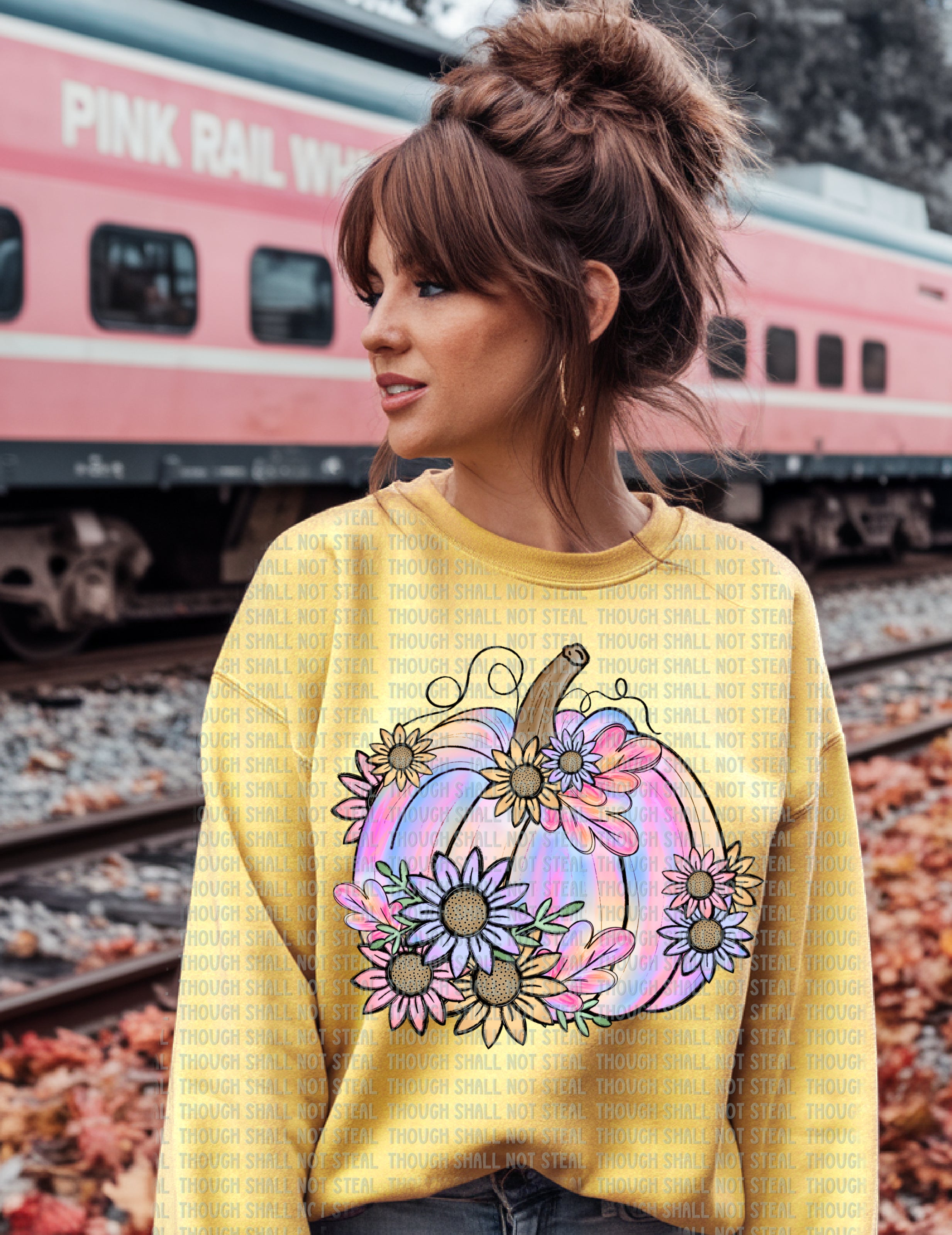 I-100 Floral Pastel Pumpkin DTF TRANSFER ONLY