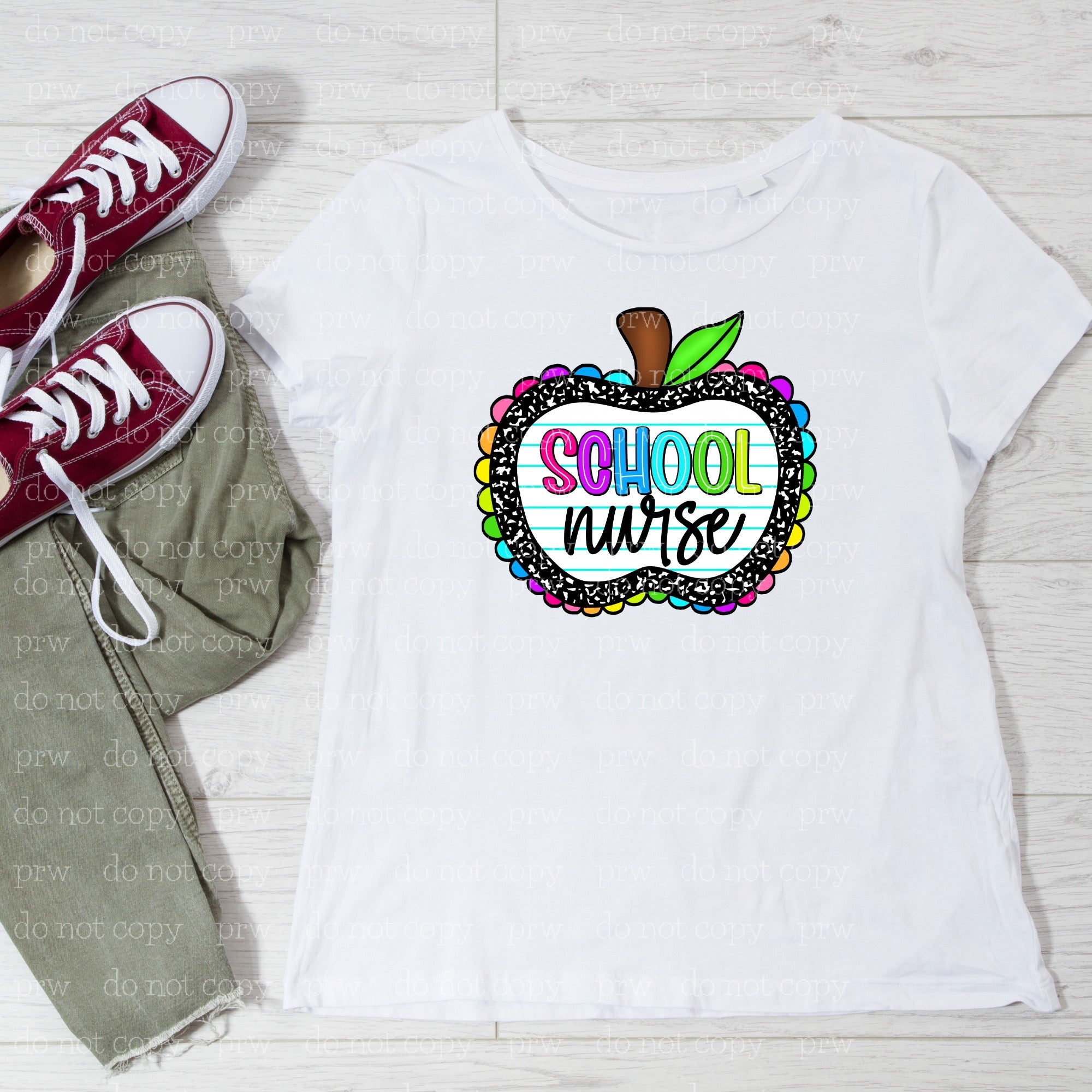 08-10-D School Nurse Apple Composition DTF TRANSFER ONLY