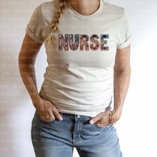 Load image into Gallery viewer, K-05 Nurse dark floral faux embroidery Completed Tee
