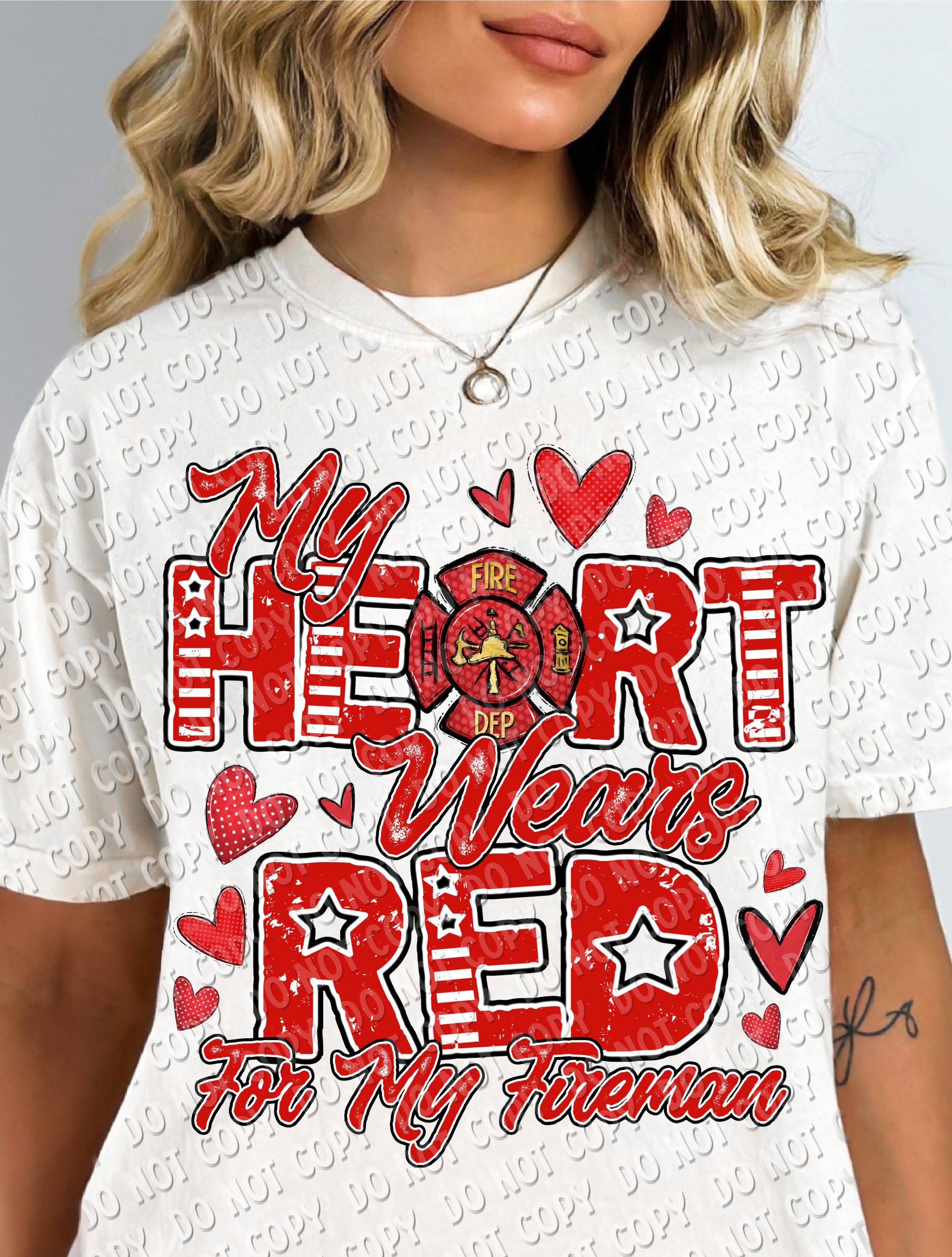 K-33 My Heart Wears Red For My Fireman DTF Transfer ONLY