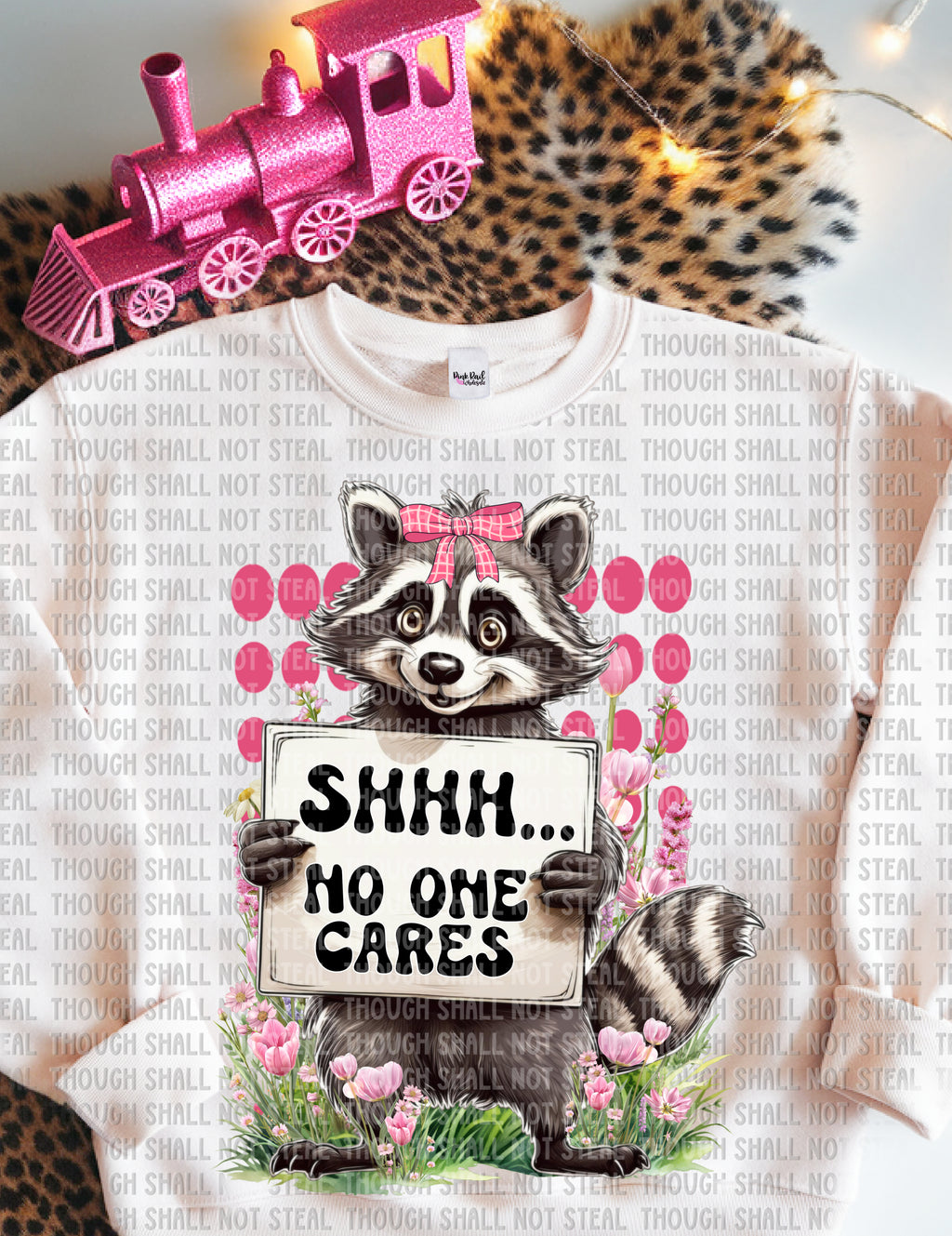 L-165B SHHH... No one cares - Pink Completed Tee