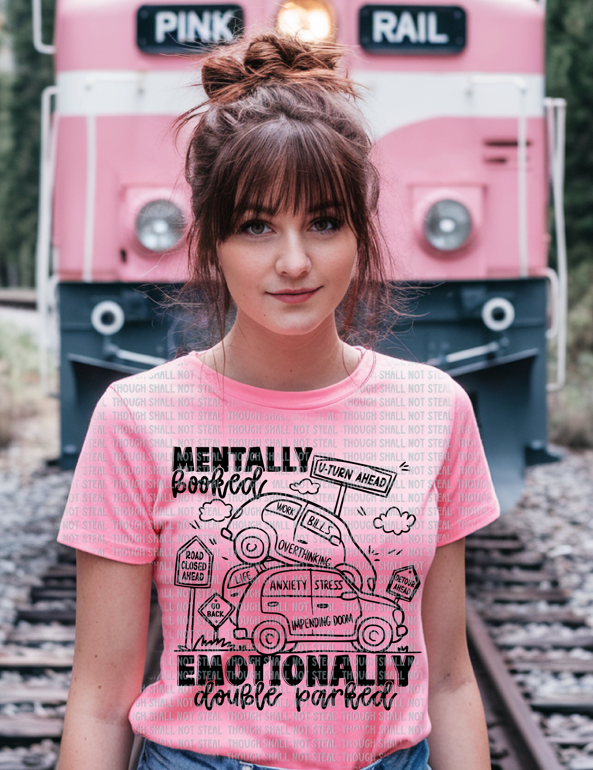 L-241 Mentally Booked Emotionally Double Parked Completed Tee