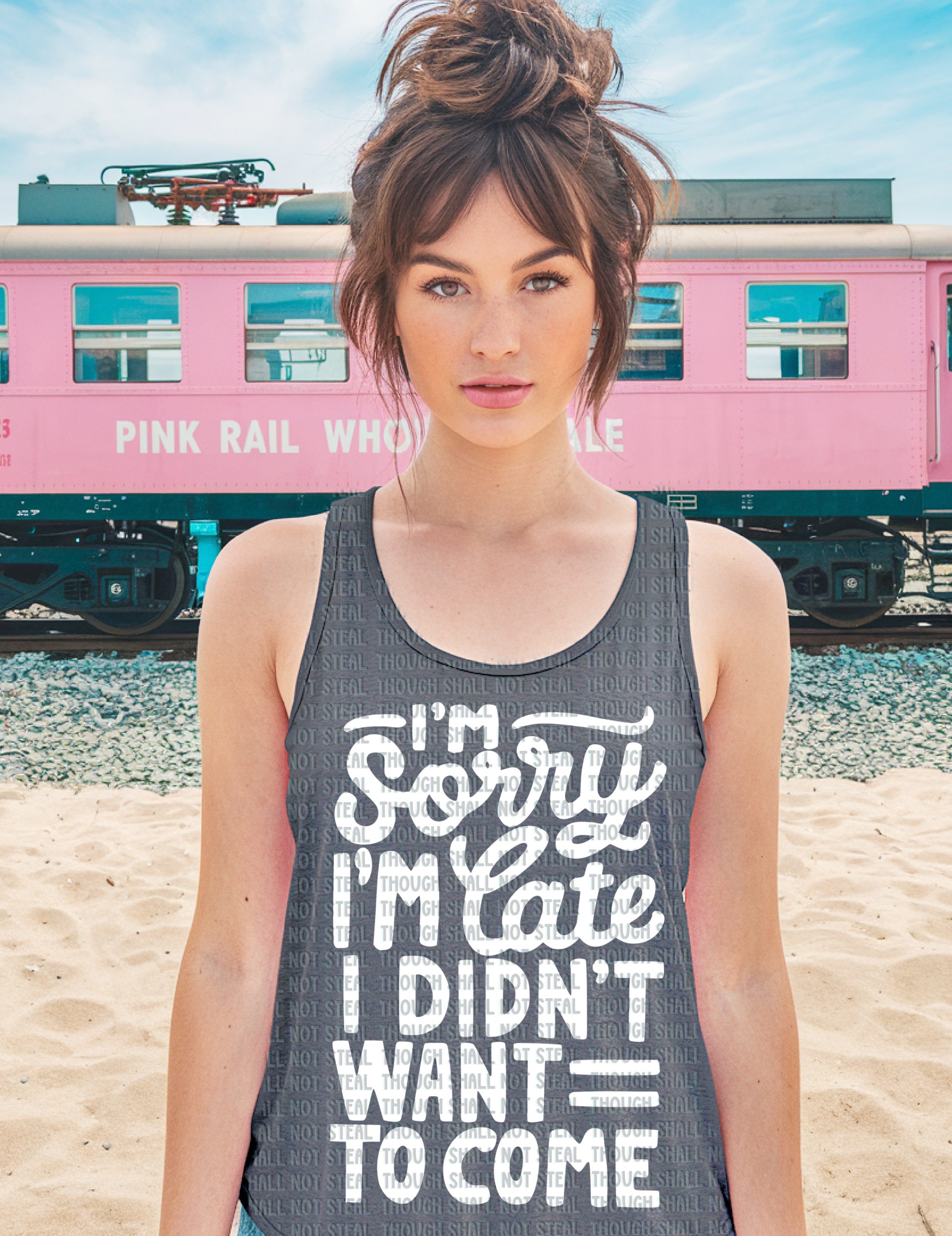 L-262 B White - I_m Sorry I_m Late DTF TRANSFER ONLY