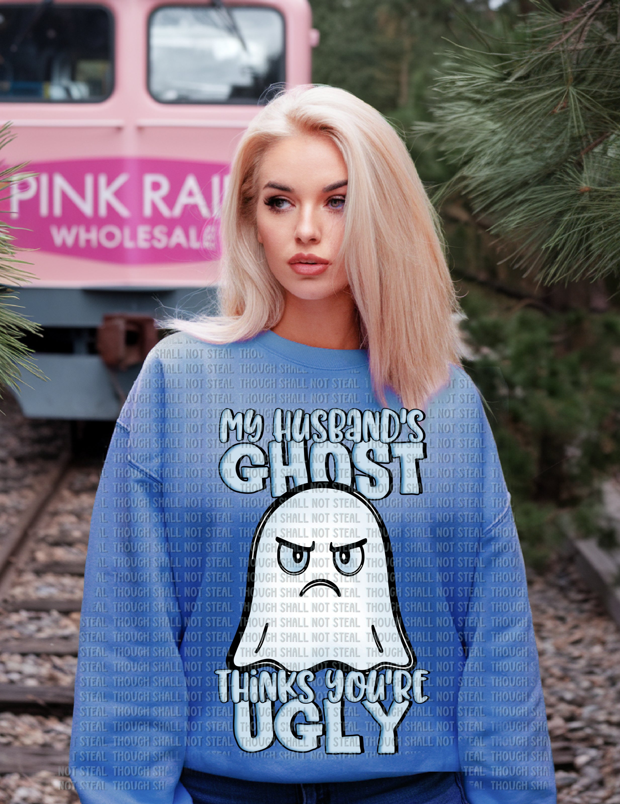L-267 My (choose Husband's or Wife's) Ghost Thinks You_re Ugly Completed Tee