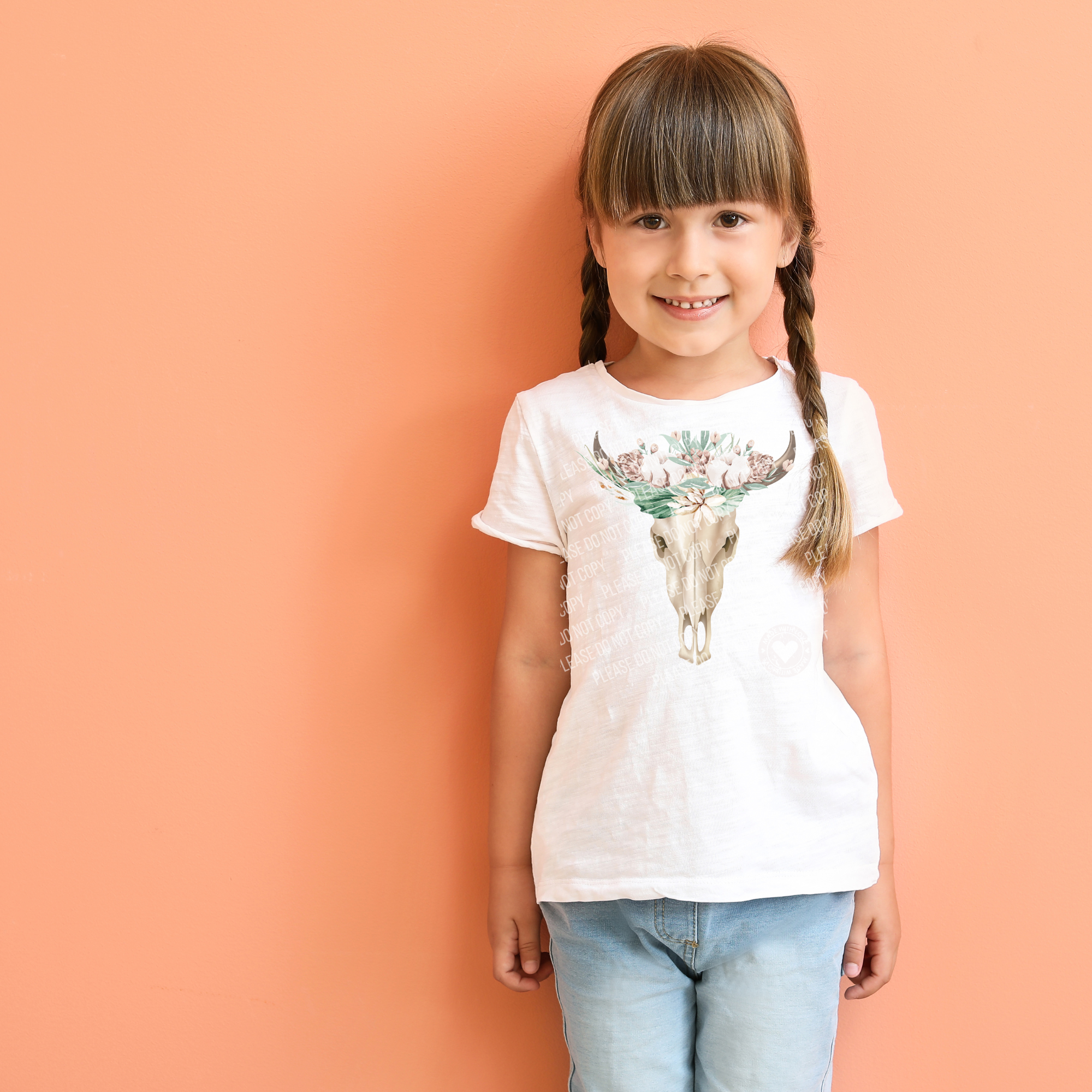 N-01 Cow Skull With Flowers  DTF TRANSFER ONLY