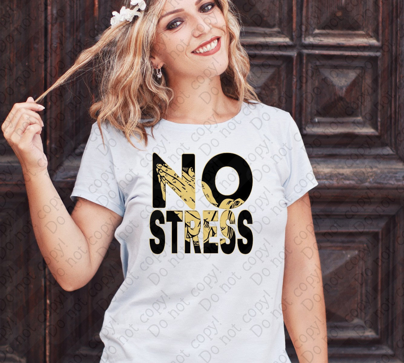 O-102 No Stress Praying Hands DTF TRANSFER ONLY