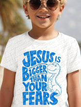 Load image into Gallery viewer, O-47 Jesus is Bigger than your fears - Blue completed tee
