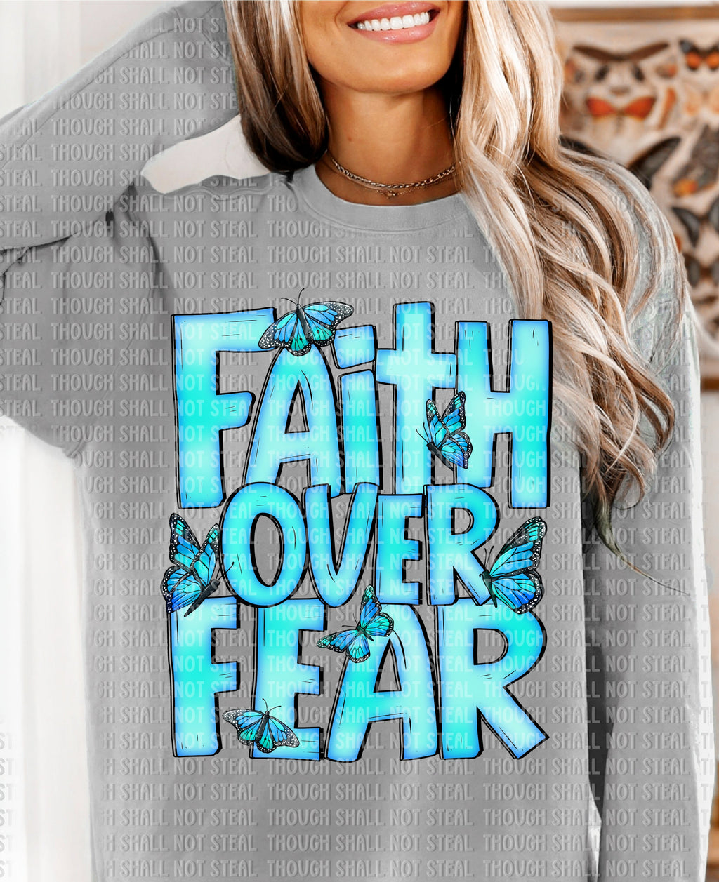 O-80 Faith over Fear - Aqua completed tee