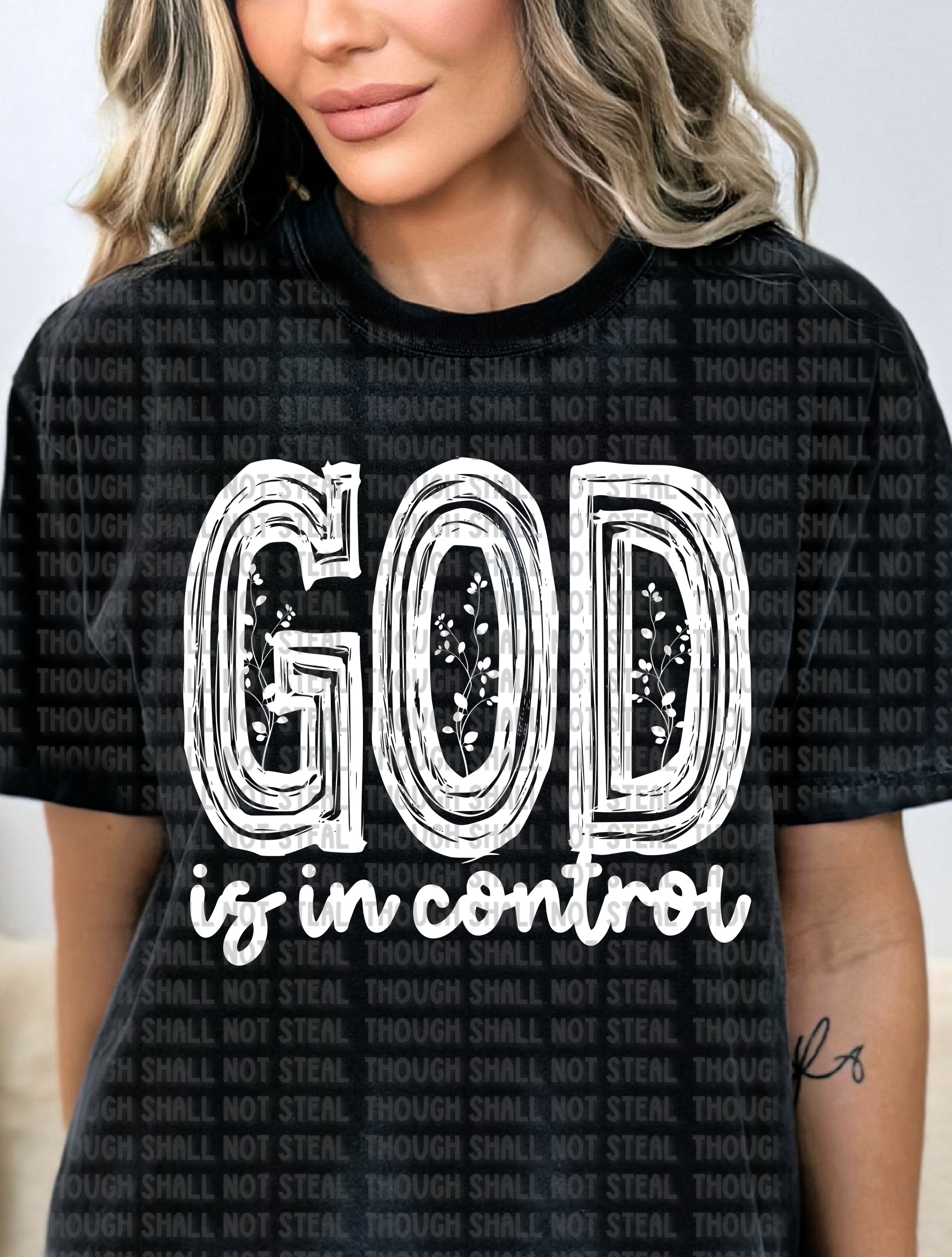 O-82 God is in control - White DTF TRANSFER ONLY