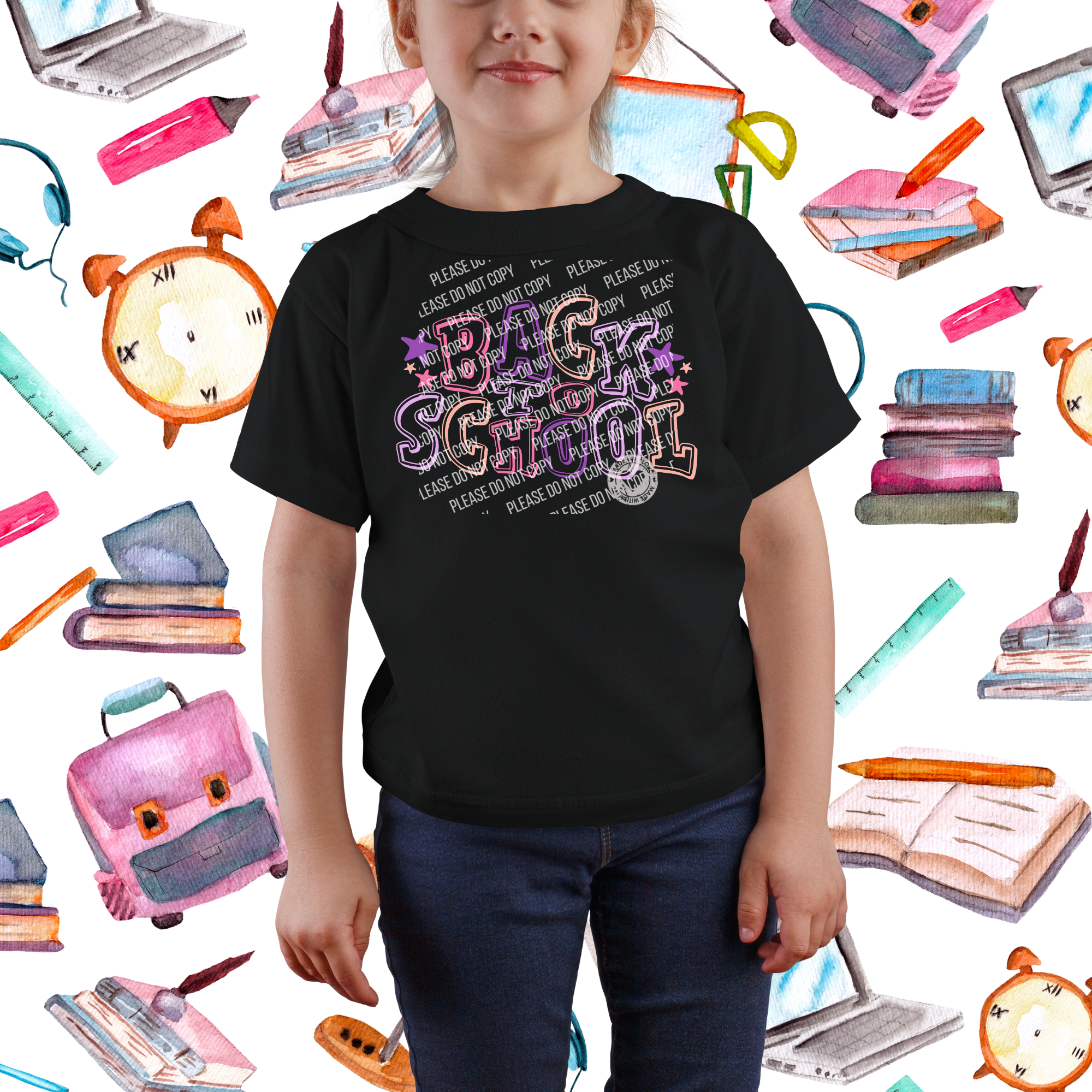 8-30 Back to School Sketch Block Letters Girl DTF TRANSFER ONLY