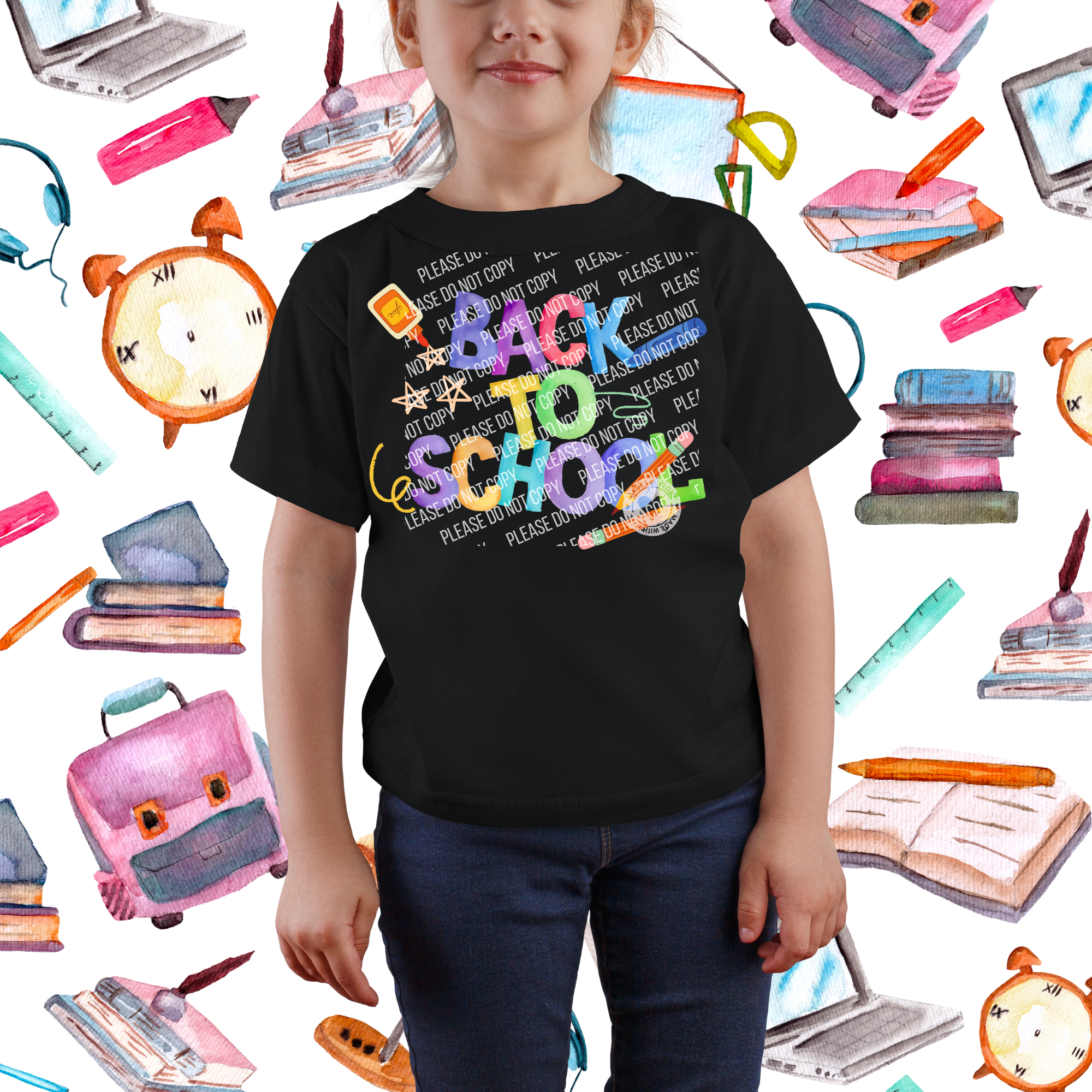 08-36 EXCLUSIVE Watercolor Back to School Supplies DTF TRANSFER ONLY