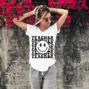 08-16 Happy Teacher Stack Black  DTF TRANSFER ONLY