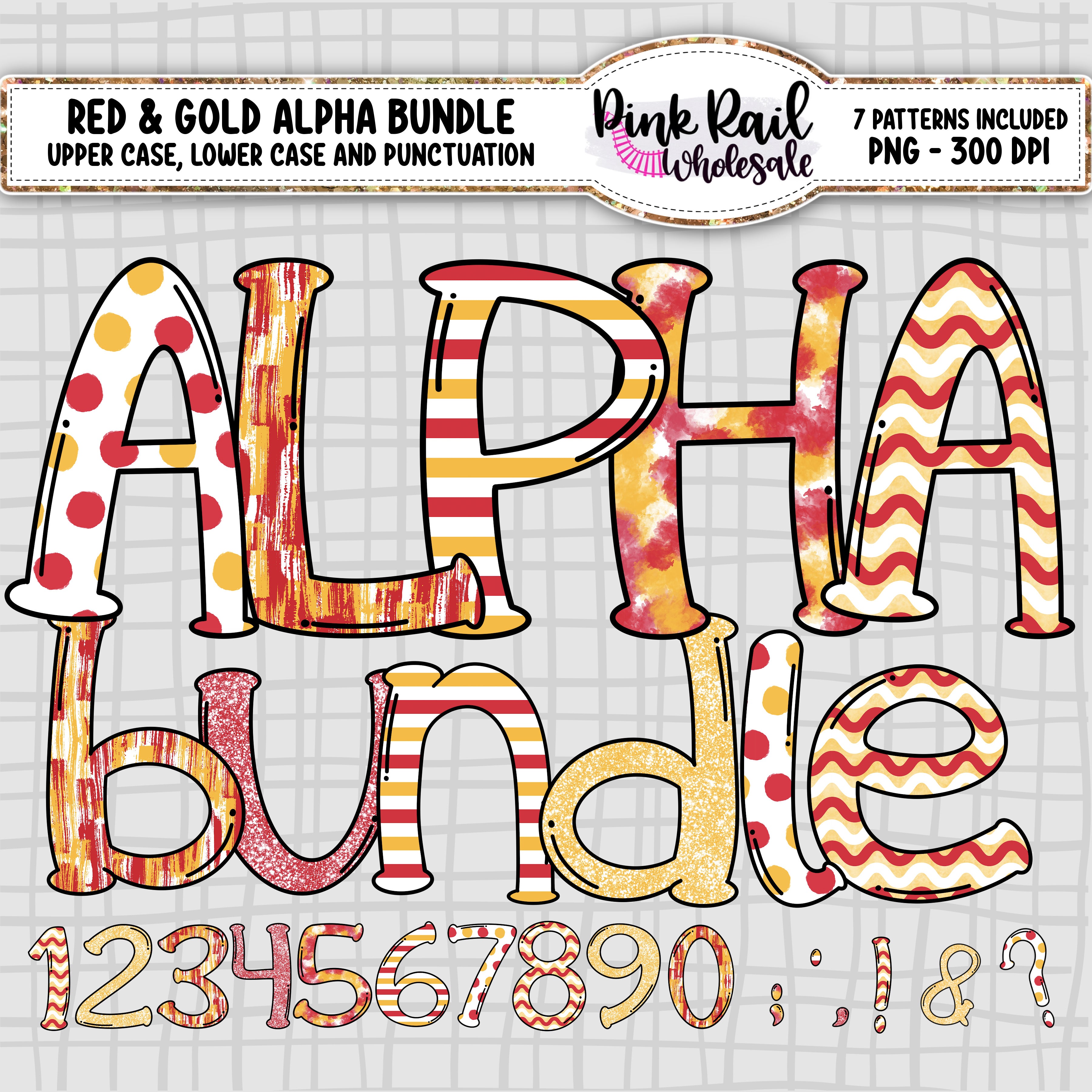 Red and Gold Mega Alpha Bundle - 7 different Patterns/Colors
