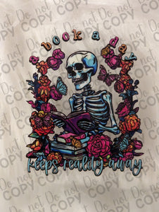 RTS A book a day keeps reality away Skeleton Flower UV DTF Print