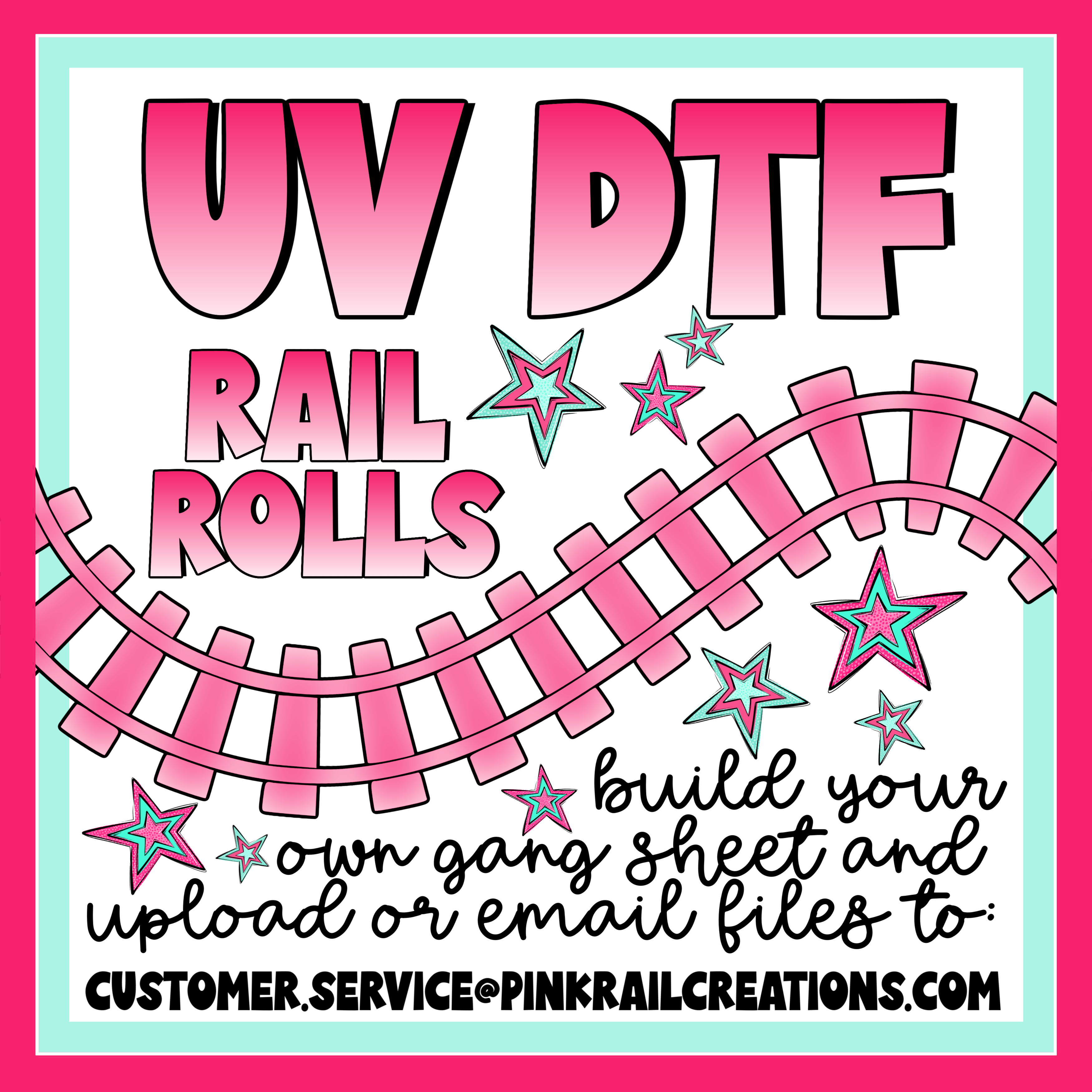 UV Rail Rolls (UV DTF custom by the roll) 22.5" BY LENGTH SELECTED 12" MINIMUM - NOT available for Porch Pickup