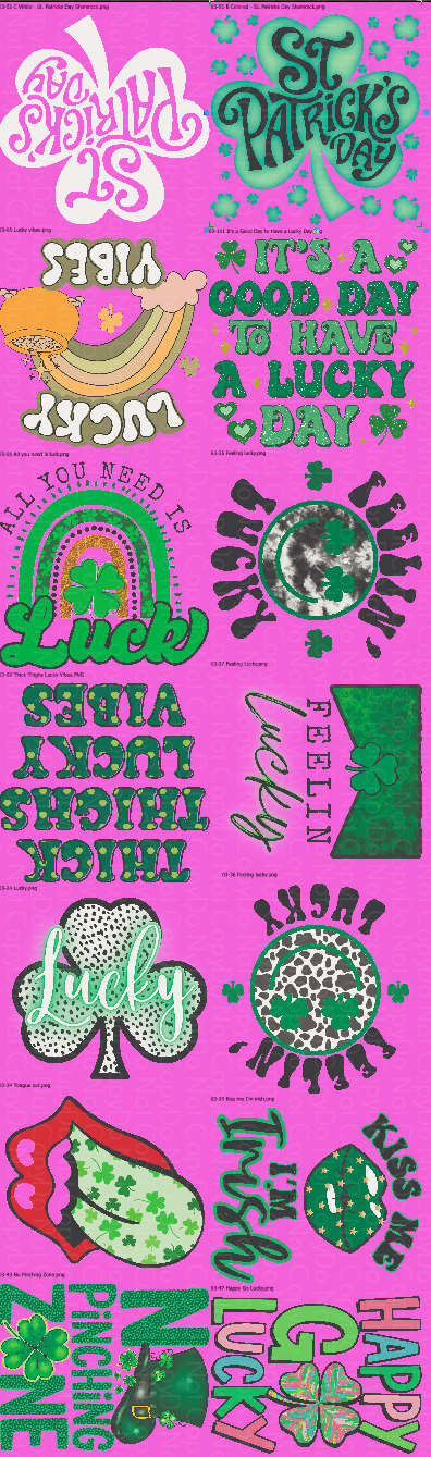 PD-2 Pre Designed St. Patrick's Day Gang Sheet (70-inch sheet-DTF TRANSFER ONLY)