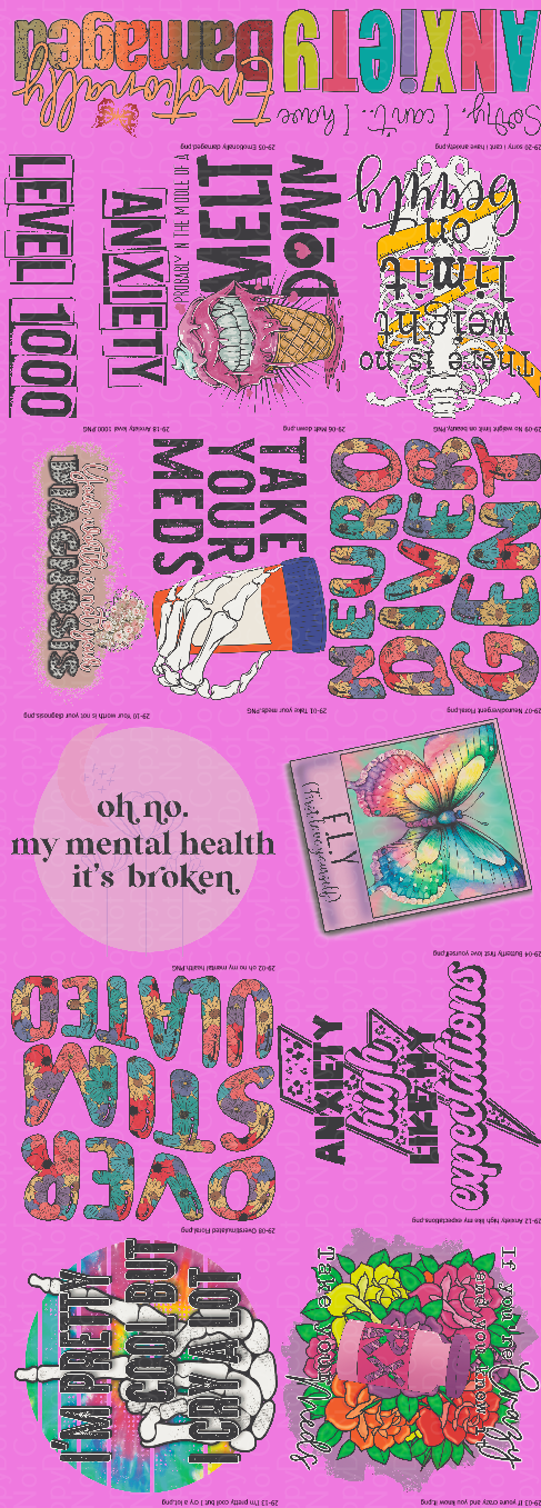 PD-7 Mental Health 1 Pre Designed Gang Sheet (60-inch sheet-DTF TRANSFER ONLY)