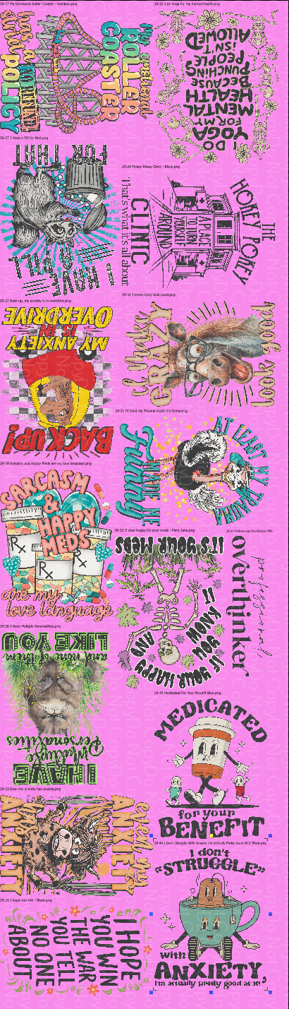 PD-8 Mental Health 2 Pre Designed Gang Sheet (75-inch sheet-DTF TRANSFER ONLY)