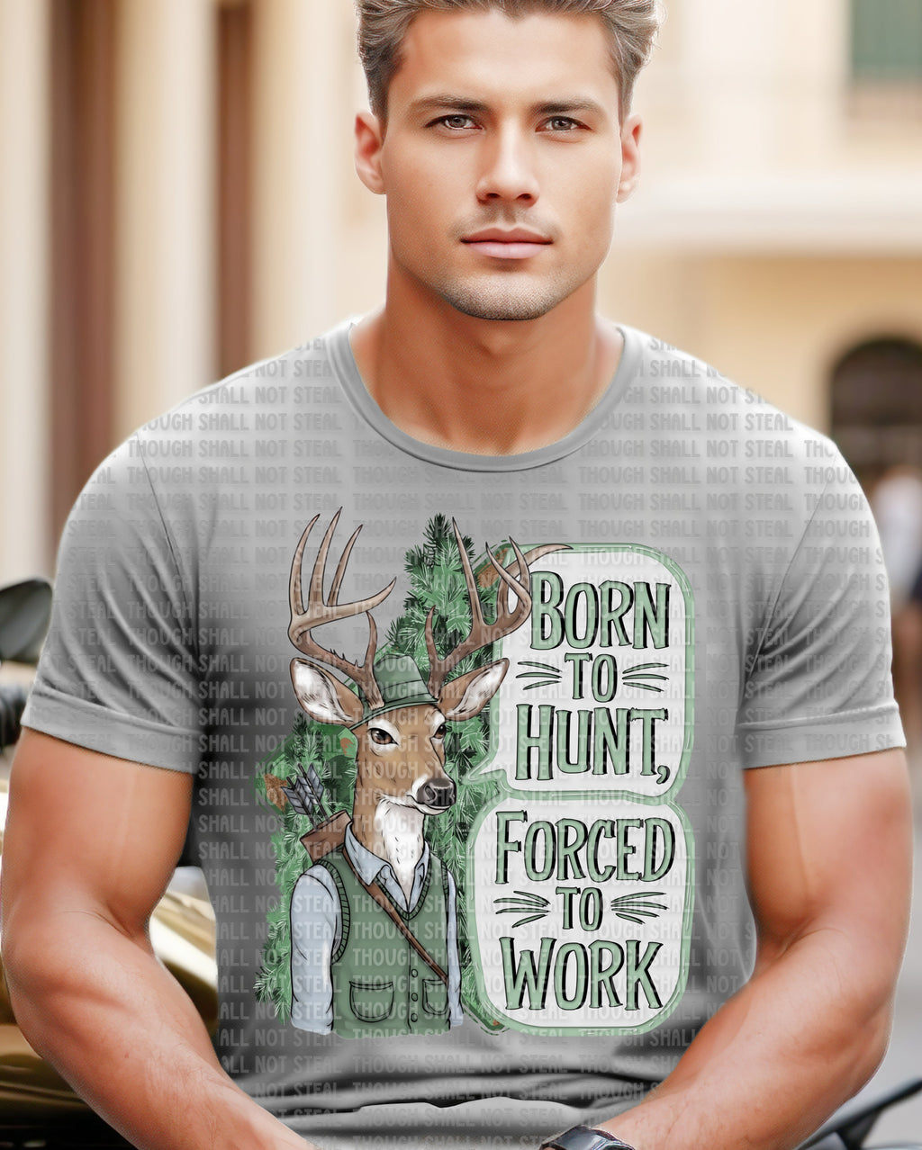 T-25 Born to Hunt Forced to work Completed Tee