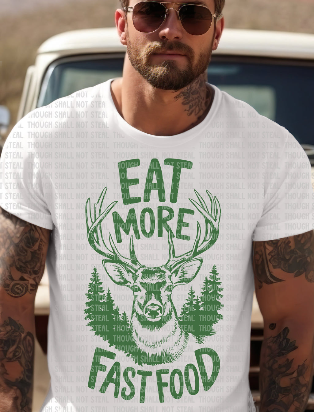 T-28 Eat More Fast Food - Green Completed Tee