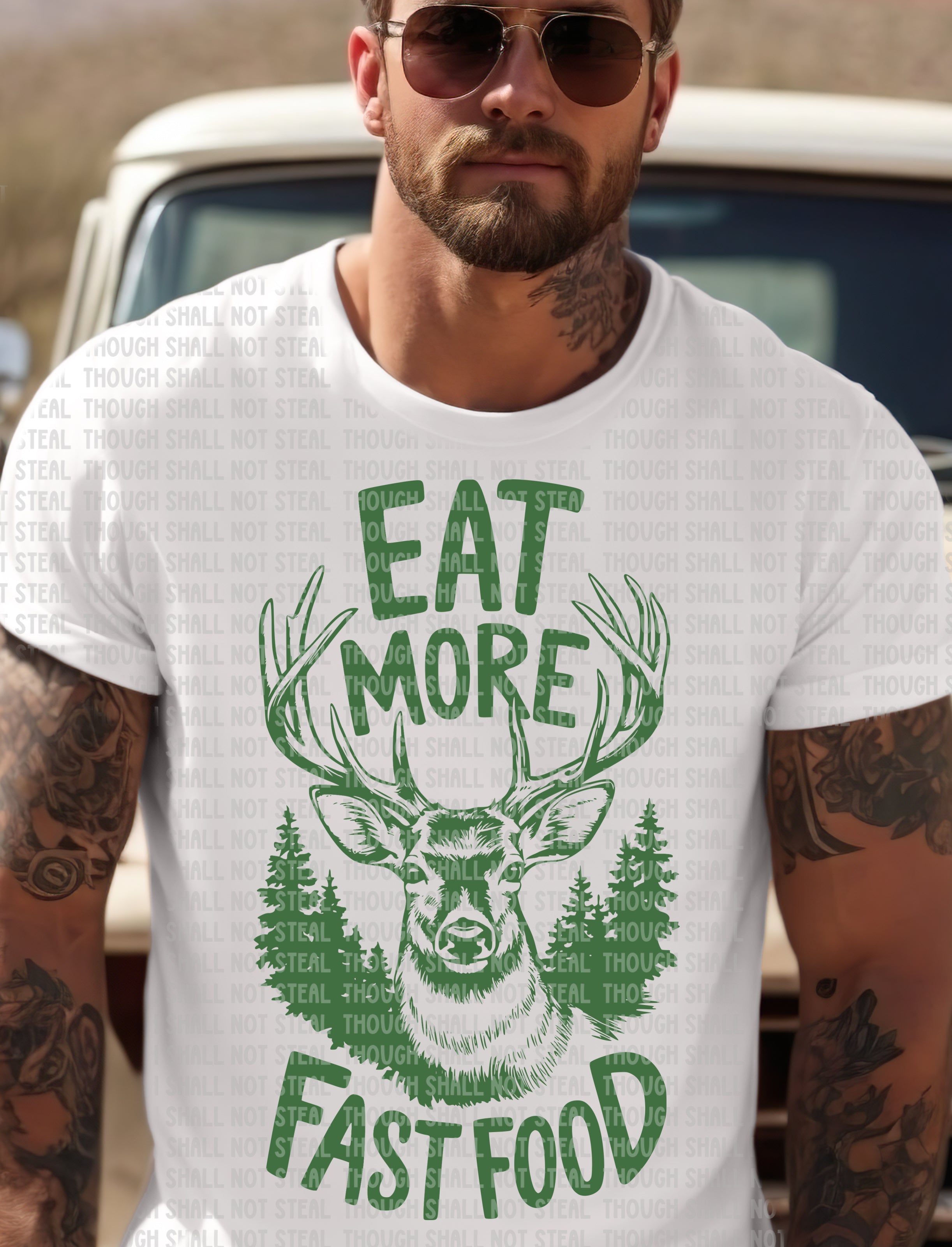 T-28 Eat More Fast Food - Green Completed Tee