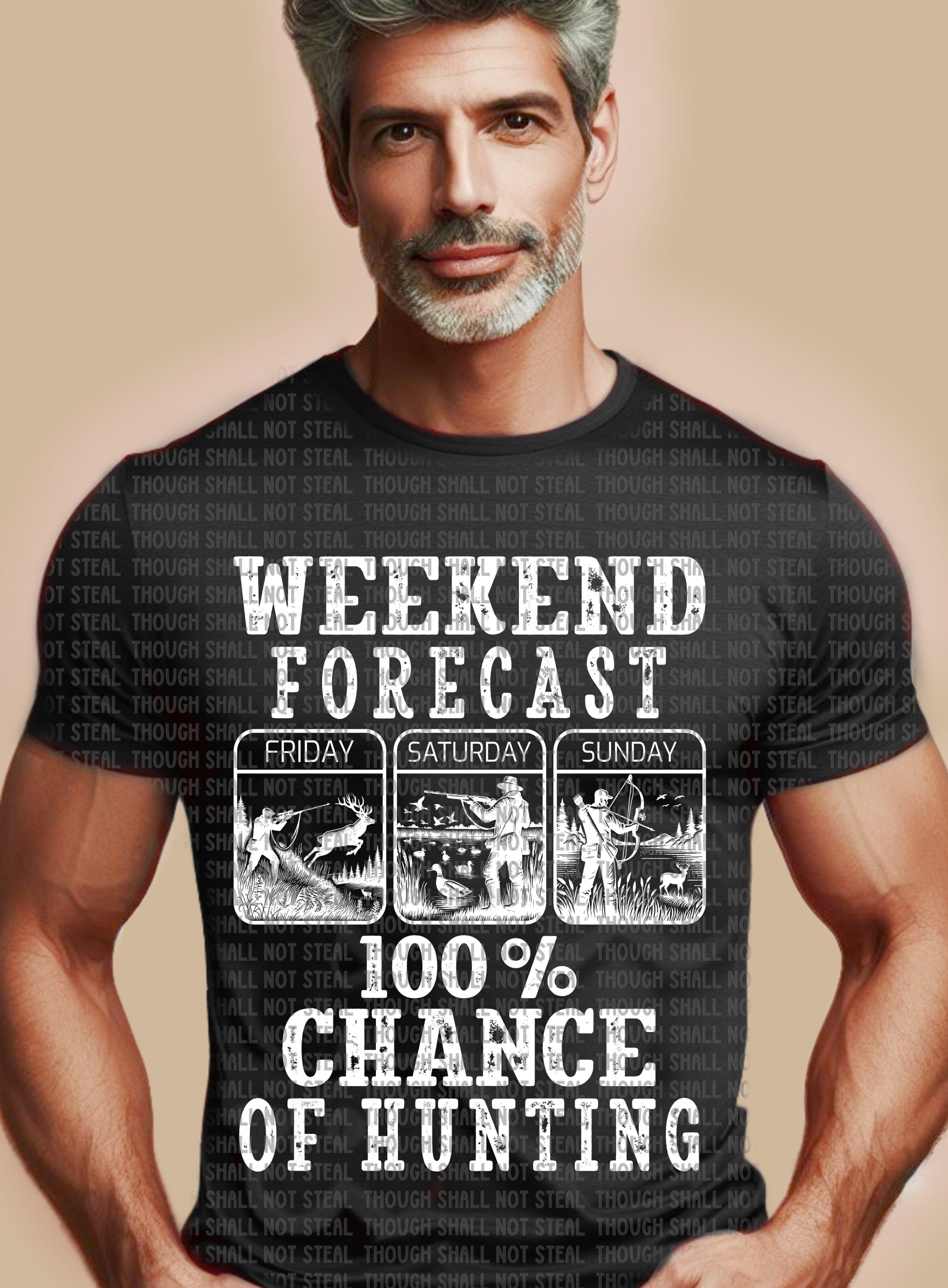 T-37 Weekend Forecast - 100_ Chance of Hunting white Completed Tee