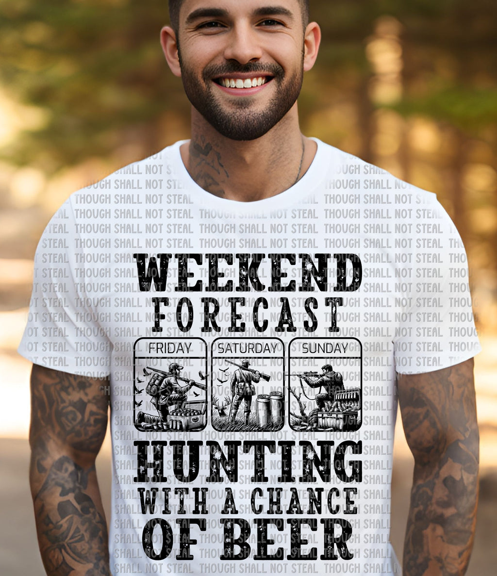 T-38 Weekend Forecast - Hunting with a chance of beer black Completed Tee