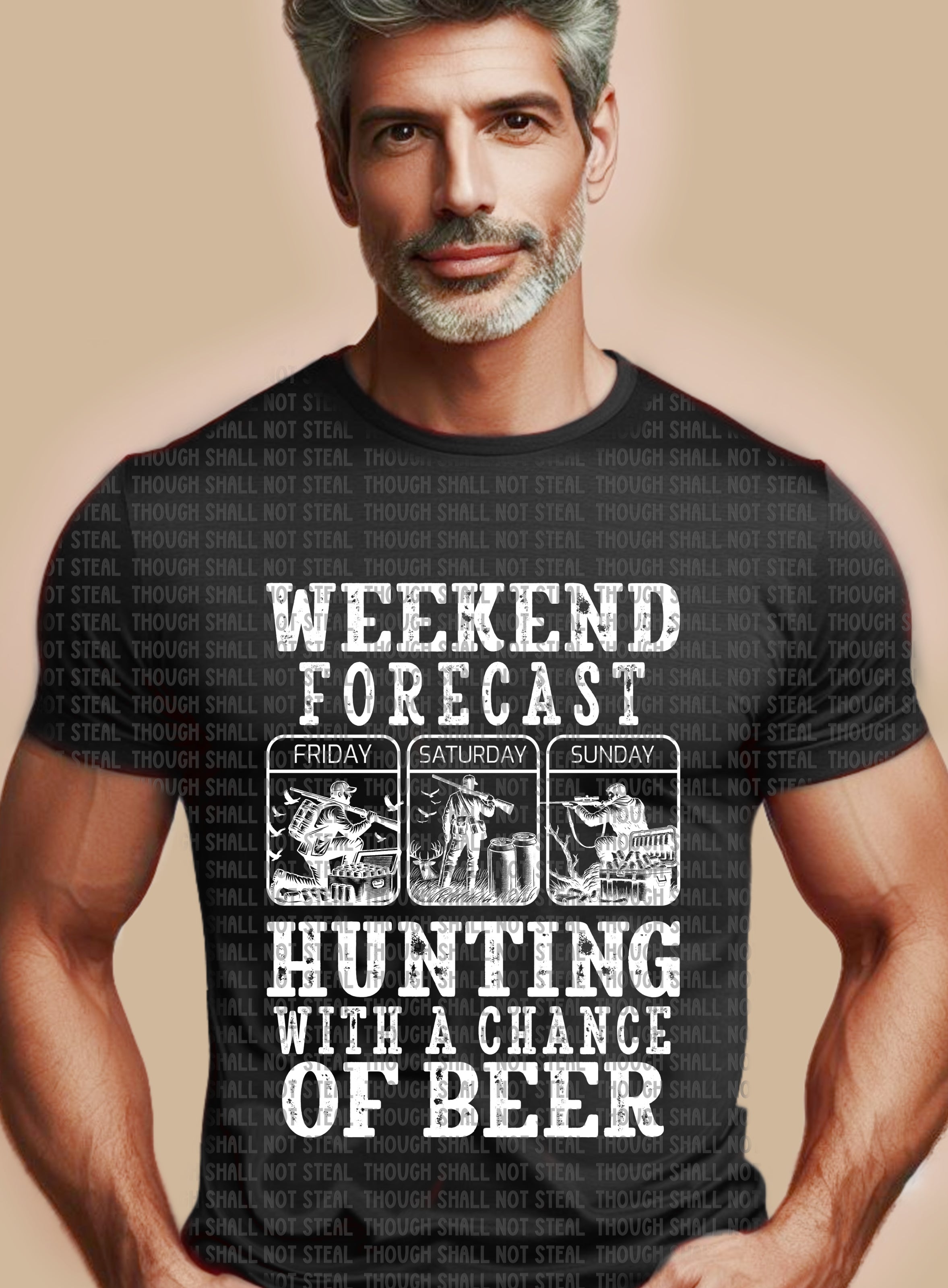 T-39 Weekend Forecast - Hunting with a chance of beer White DTF TRANSFER ONLY