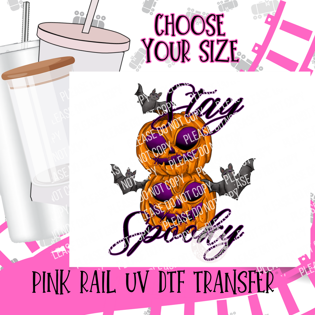 UV 10-187 Stay Spooky Stacked Pumpkins UV DTF Transfer ONLY - Select Size
