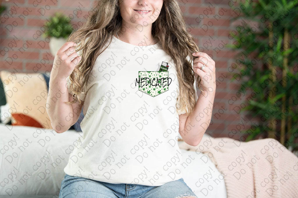 W-43 Medicated with Buds and Lighter in Pocket 2 Completed Tee