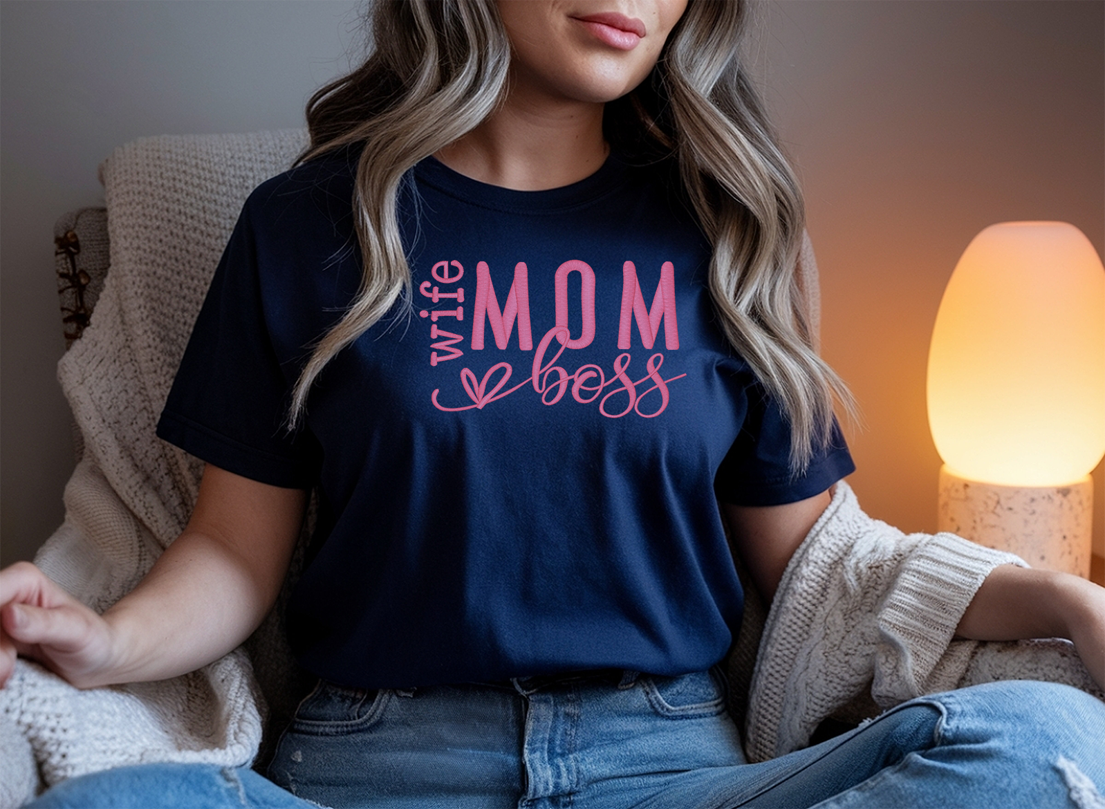 Wife Mom Boss embroidery shirt