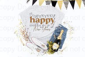 01-05 Happy happy new year black and gold DTF TRANSFER ONLY