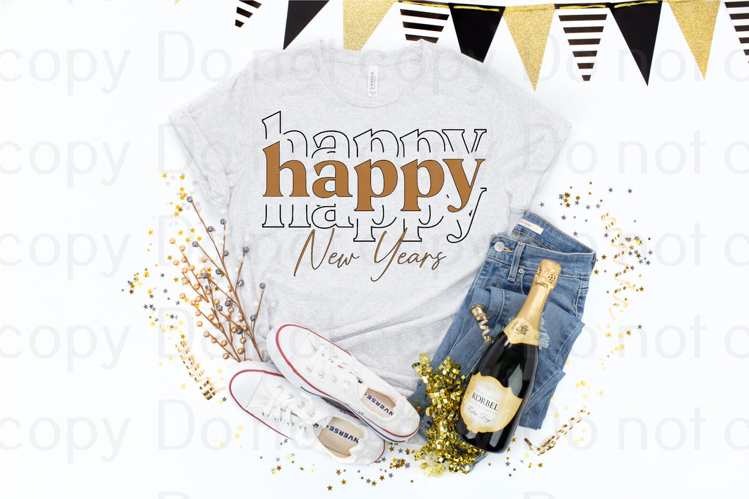 01-05 Happy happy new year black and gold DTF TRANSFER ONLY