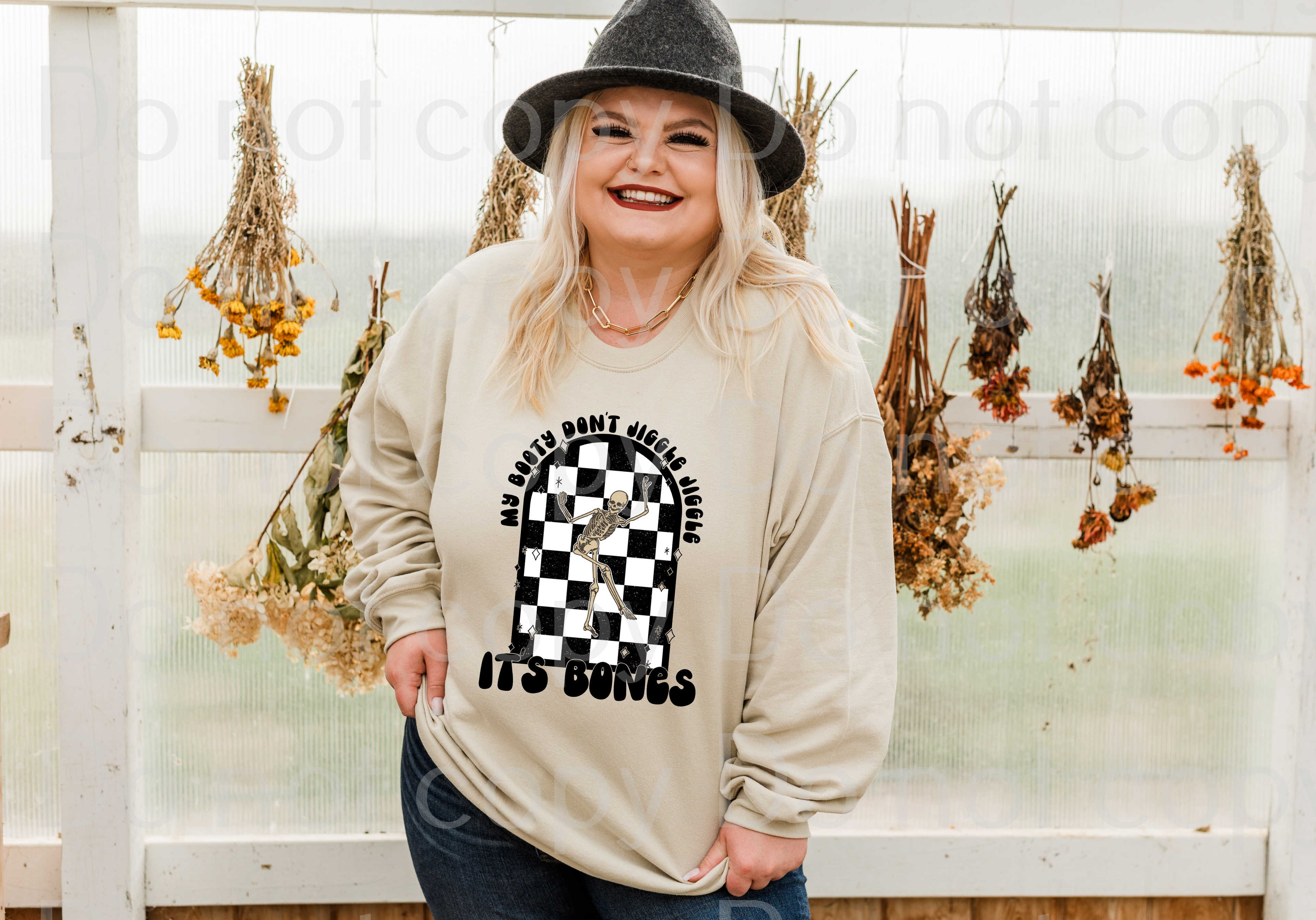 10-53 My booty don't jiggle jiggle it's bones DTF TRANSFER ONLY