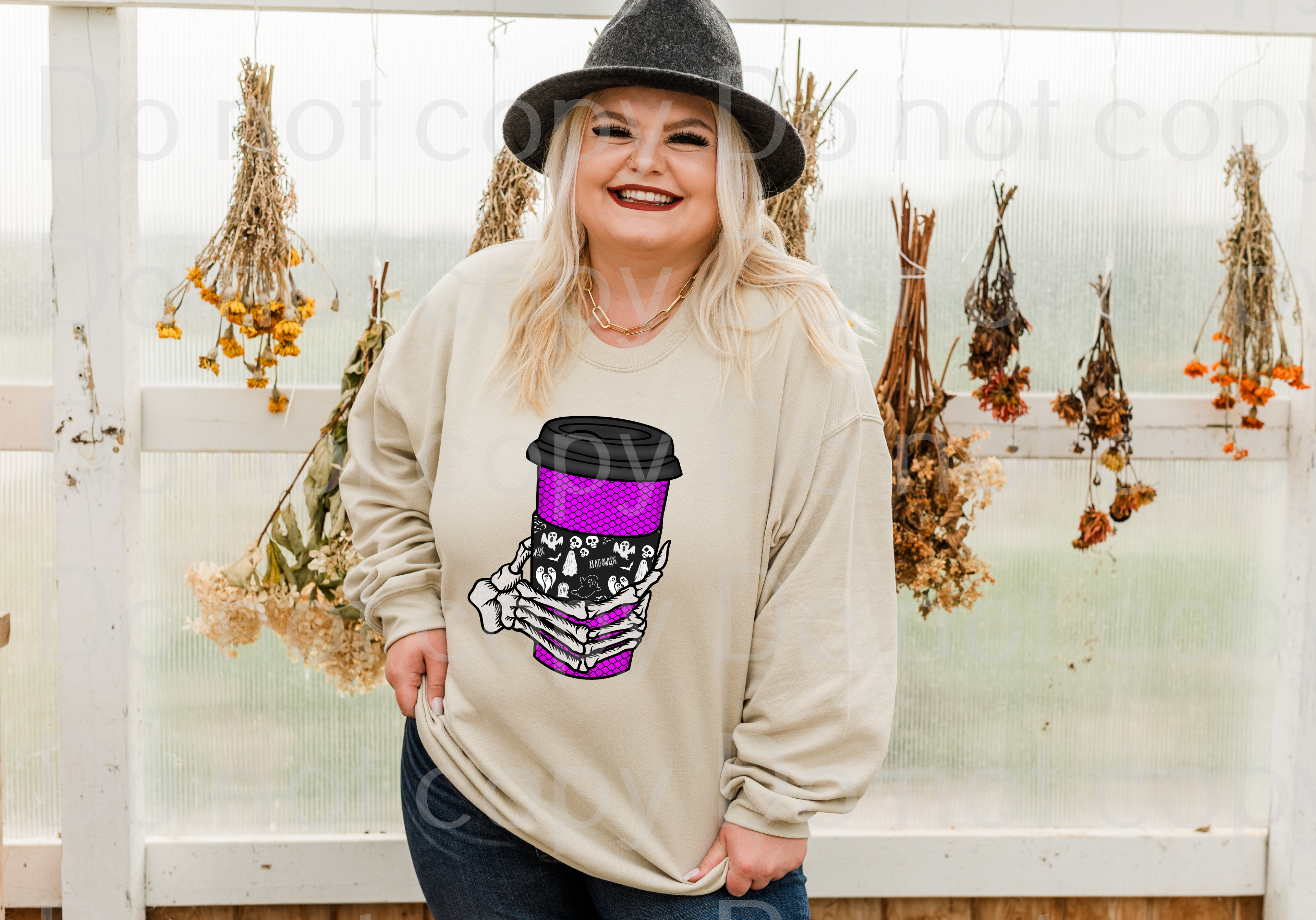 10-89 Purple skeleton coffee with ghost DTF TRANSFER ONLY