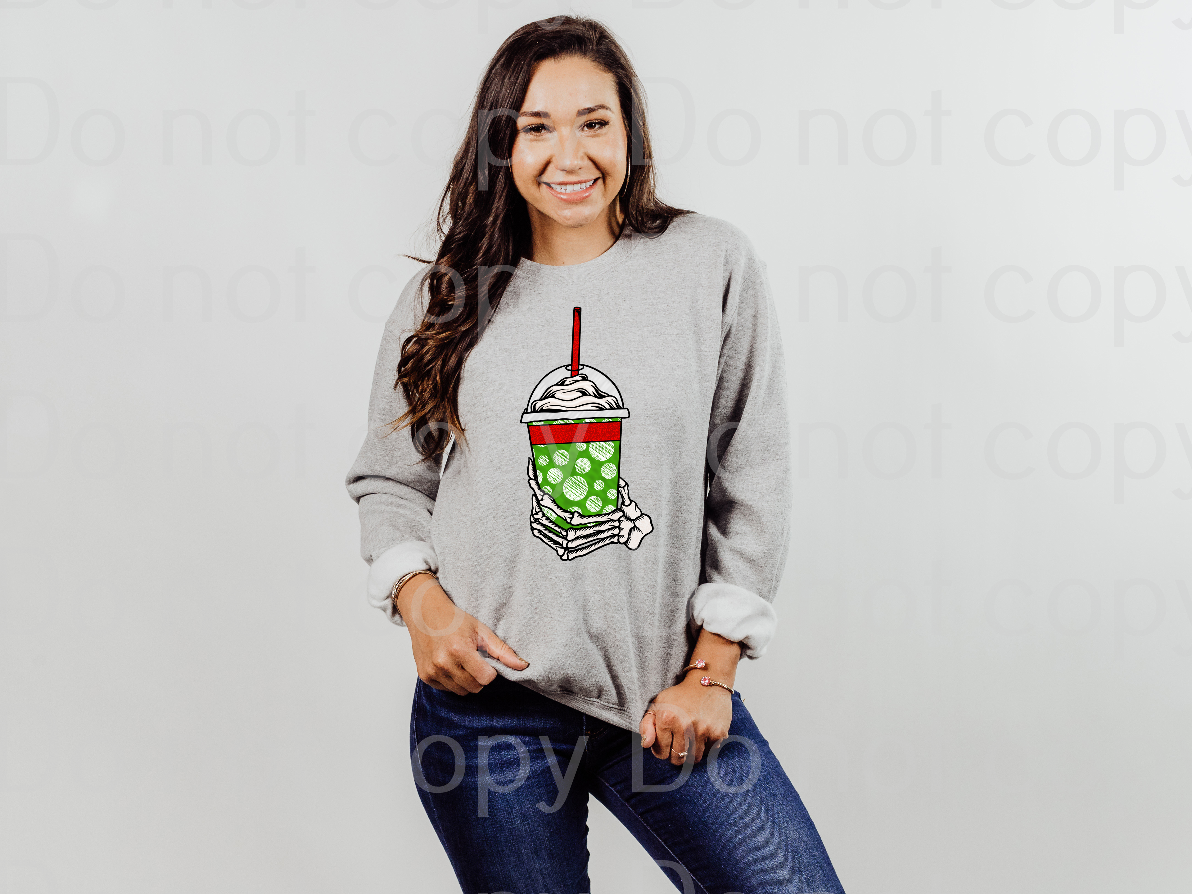 15-07 Skeleton coffee cup with polka dots DTF TRANSFER ONLY